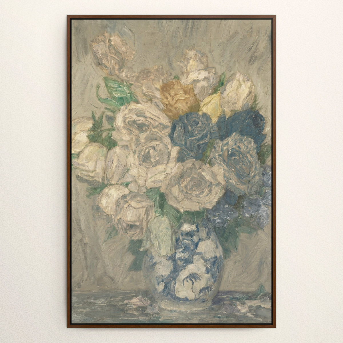 Antique Roses in a Blue Vase wall art