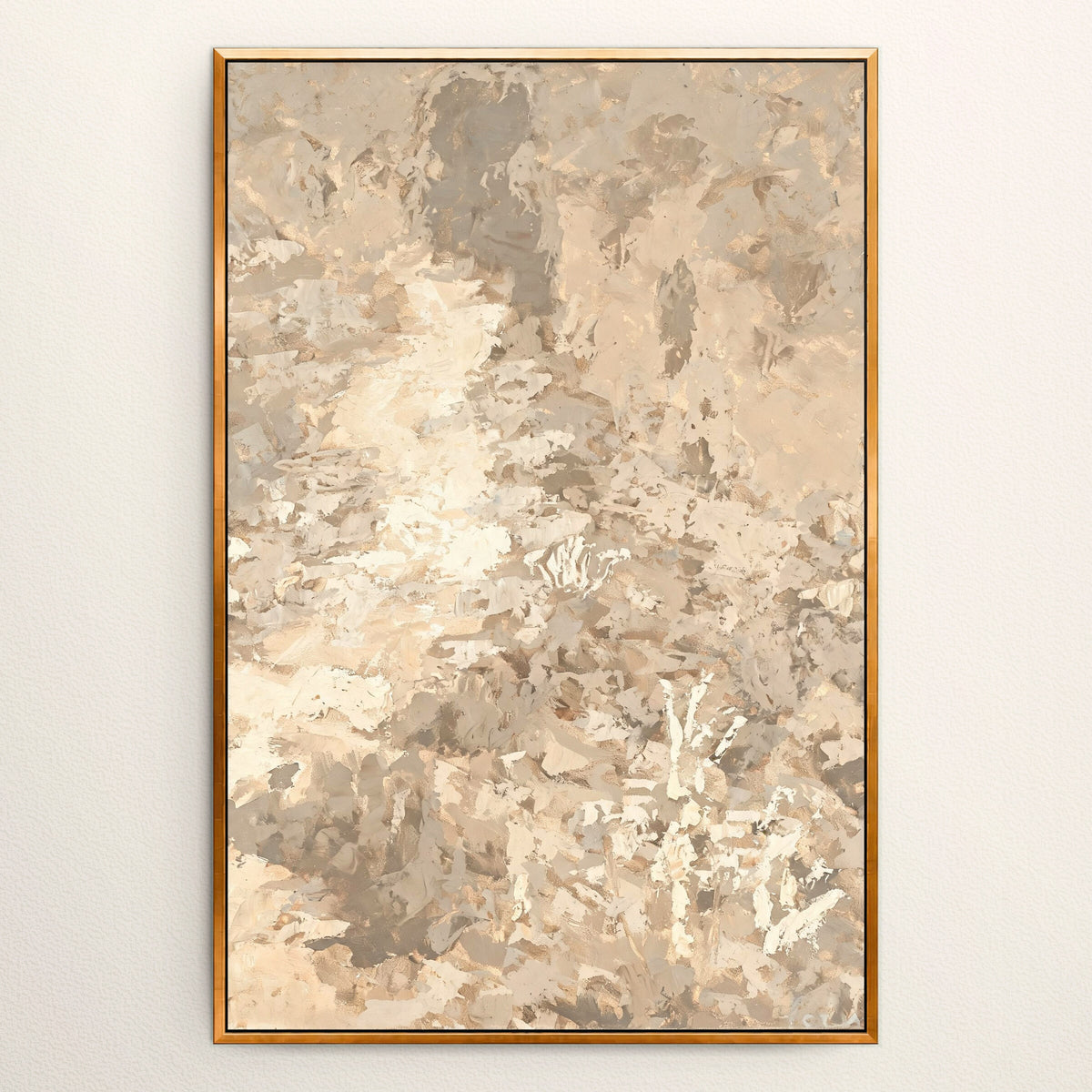Soft Beige Foliage wall art in a Gold floating frame