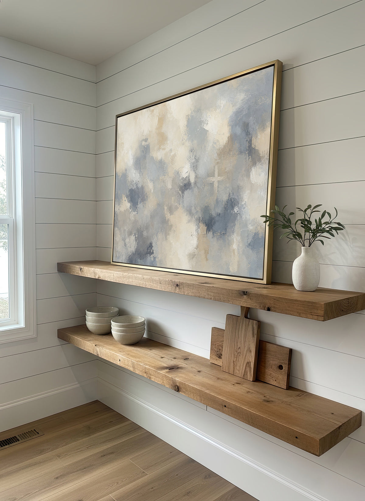Abstract Cross Blue Gray wall art