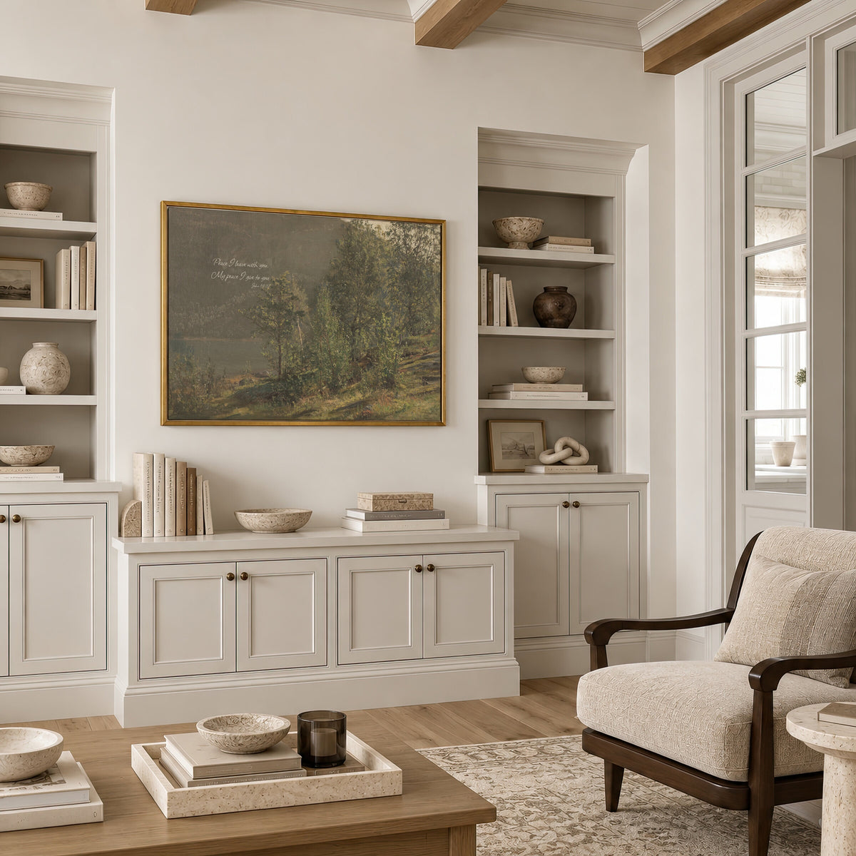 Olive Woodland Lake wall art