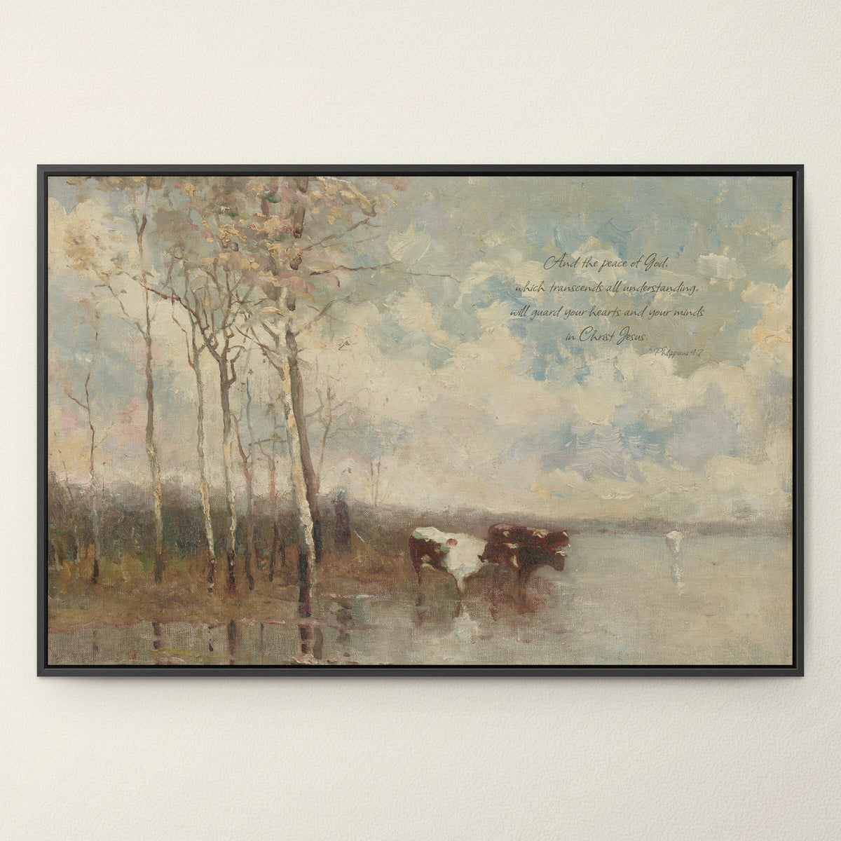 Cows in Water by the Birches wall art