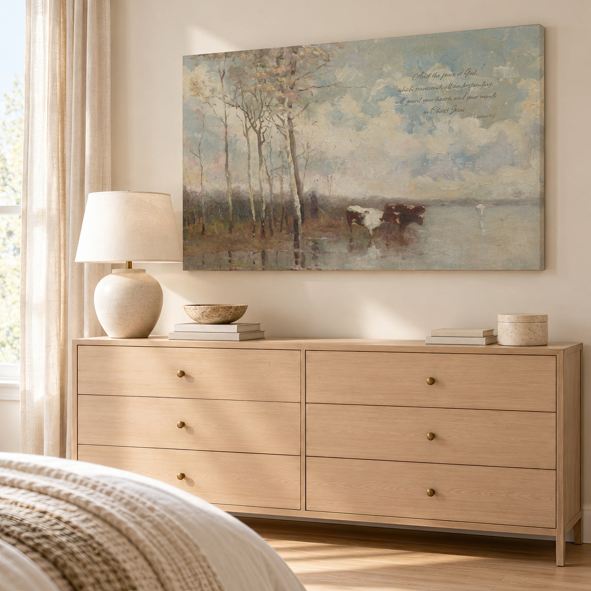Cows in Water by the Birches wall art