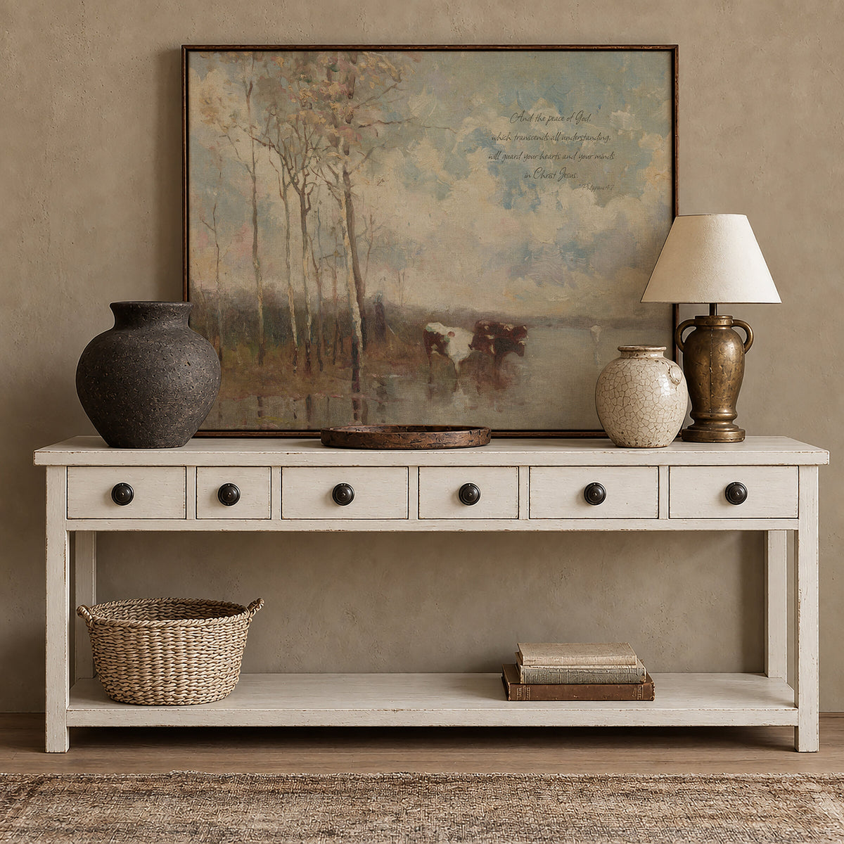 Cows in Water by the Birches wall art