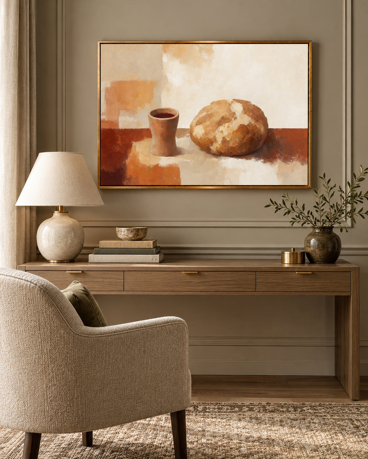Bread and Cup Terracotta wall art