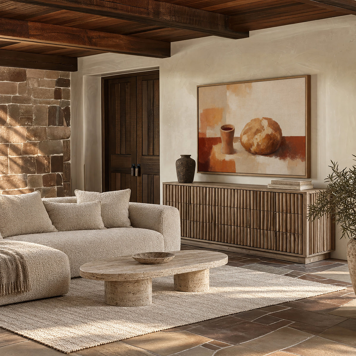 Bread and Cup Terracotta wall art