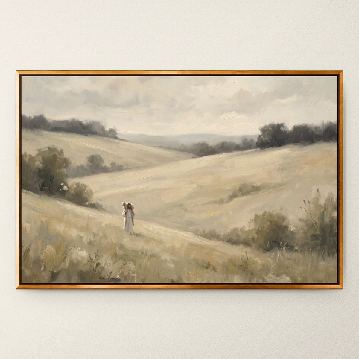 Carried Home Over the Hills wall art in a Gold floating frame