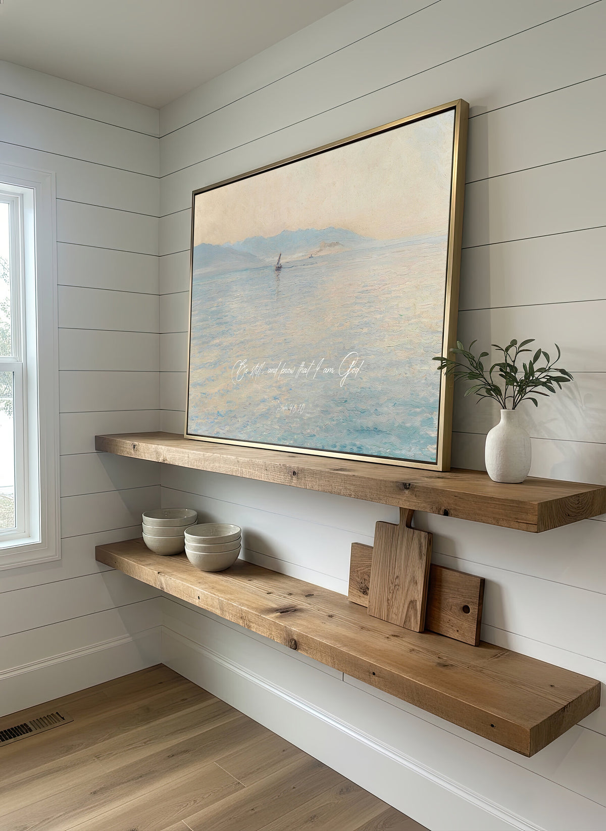 Be Still Sailboat Sea — Psalm 46:10 wall art