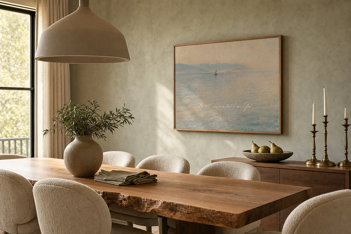 Be Still Sailboat Sea — Psalm 46:10 wall art