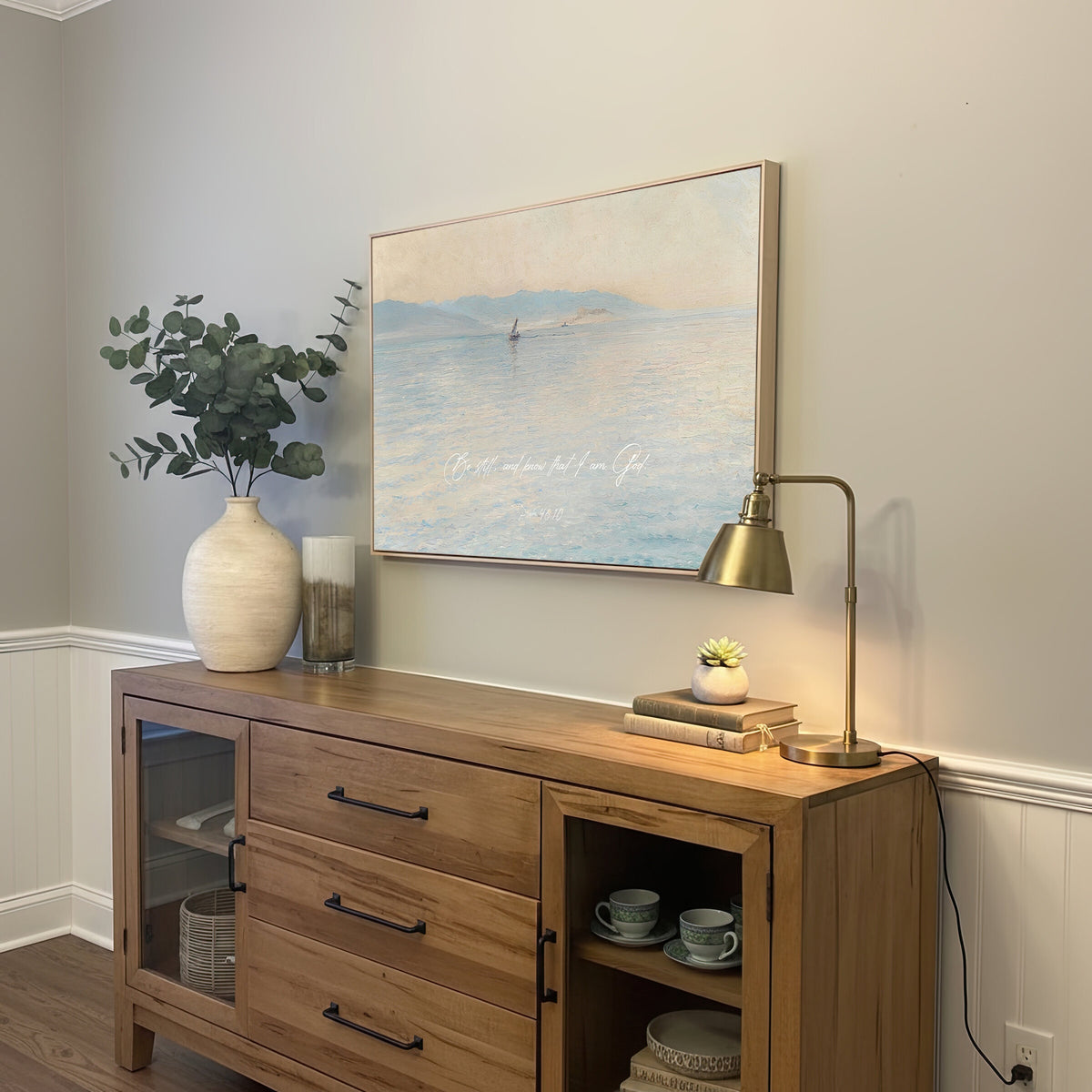 Be Still Sailboat Sea — Psalm 46:10 wall art