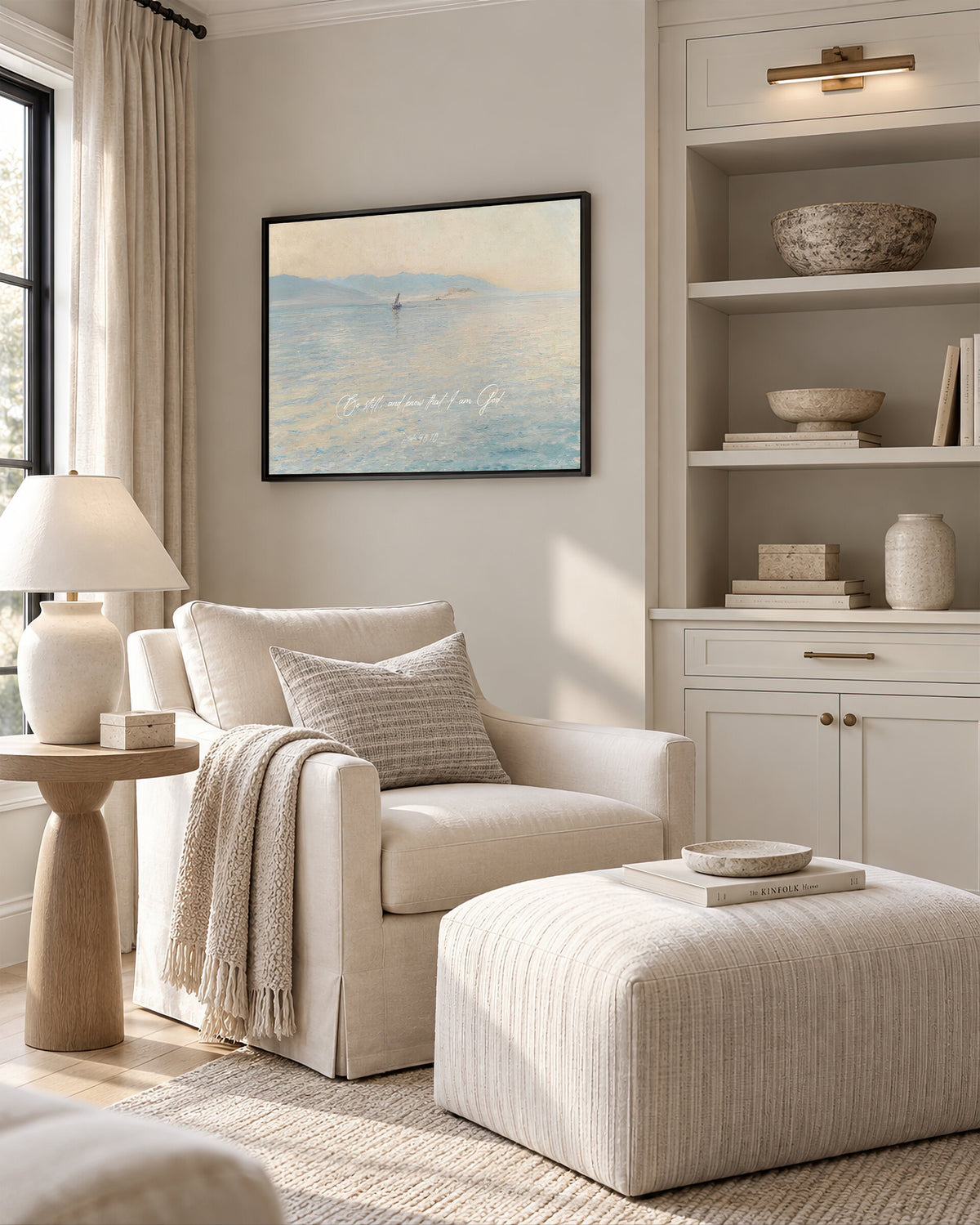 Be Still Sailboat Sea — Psalm 46:10 wall art