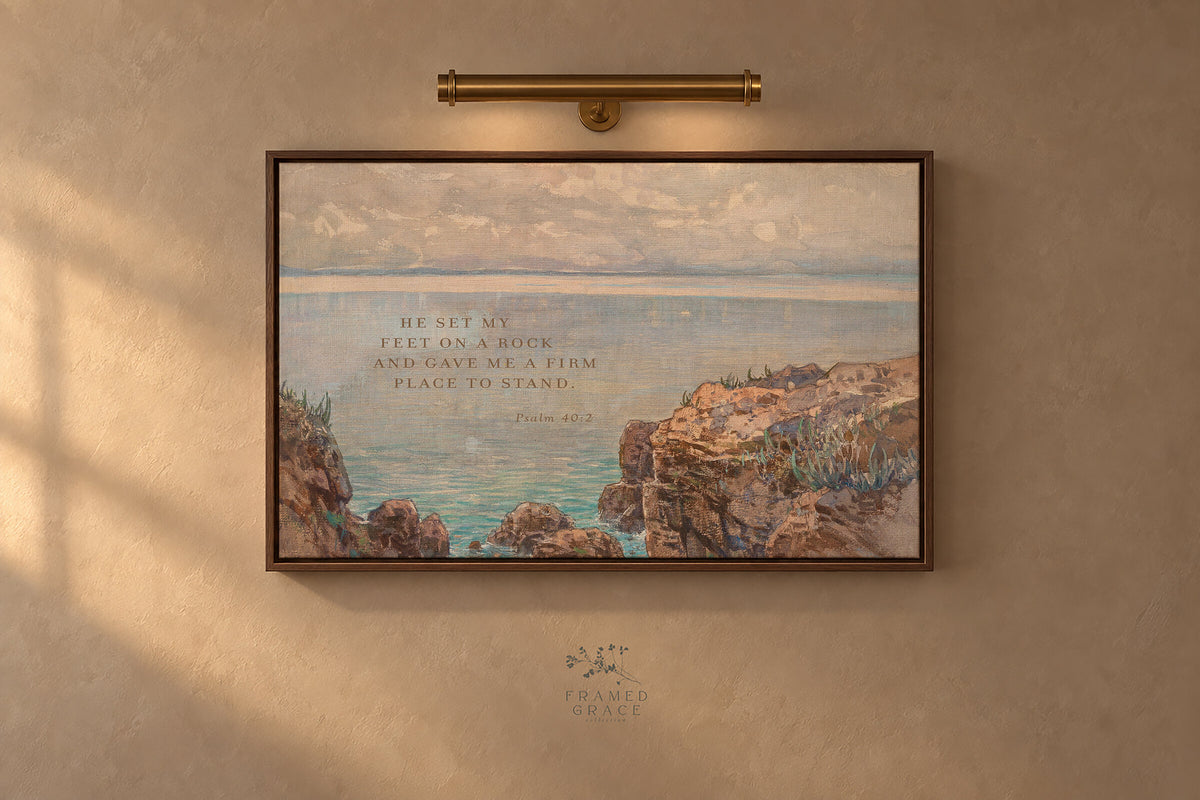Coastal Sailboat — Psalm 40:2 wall art
