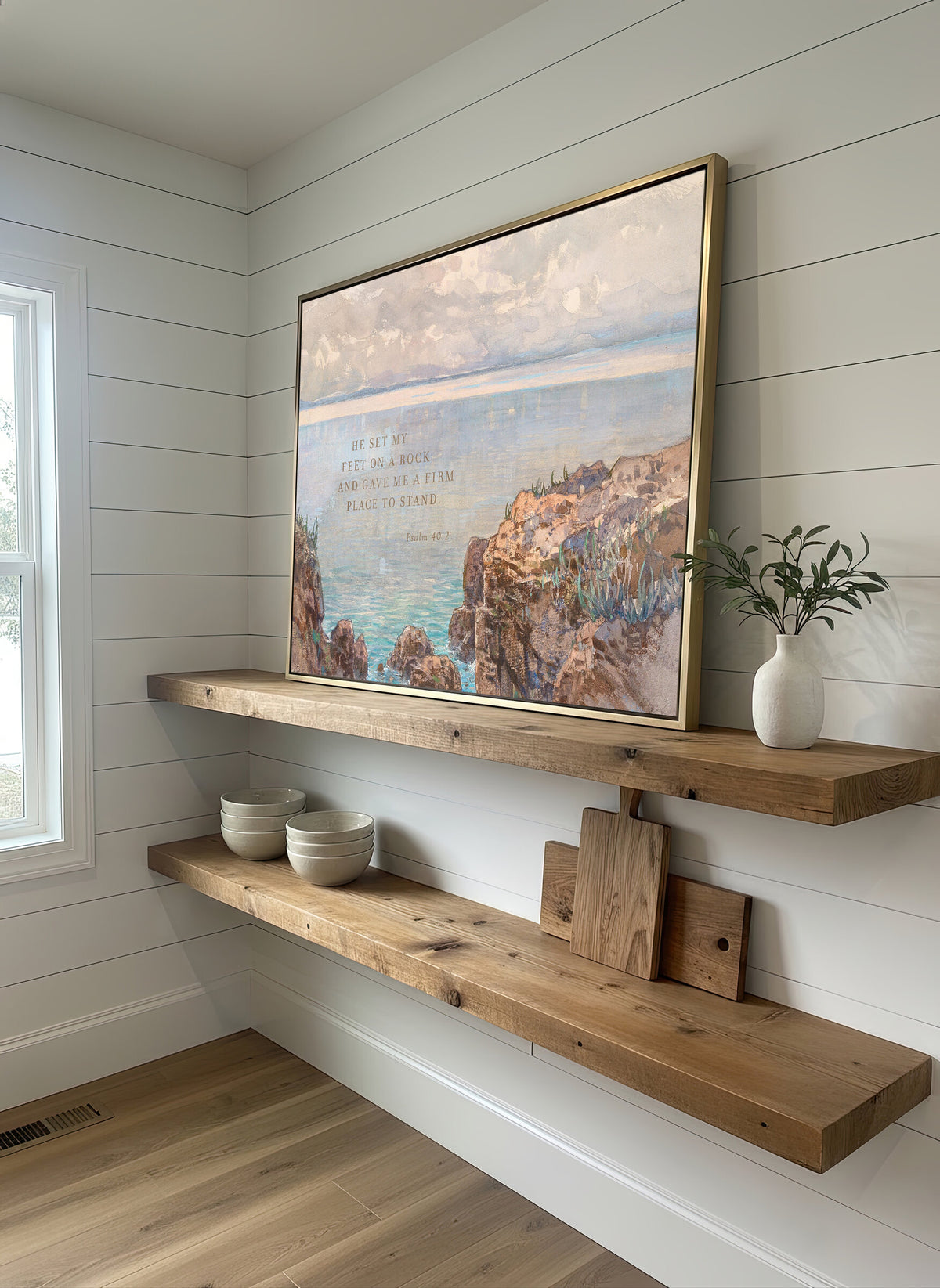 Coastal Sailboat — Psalm 40:2 wall art
