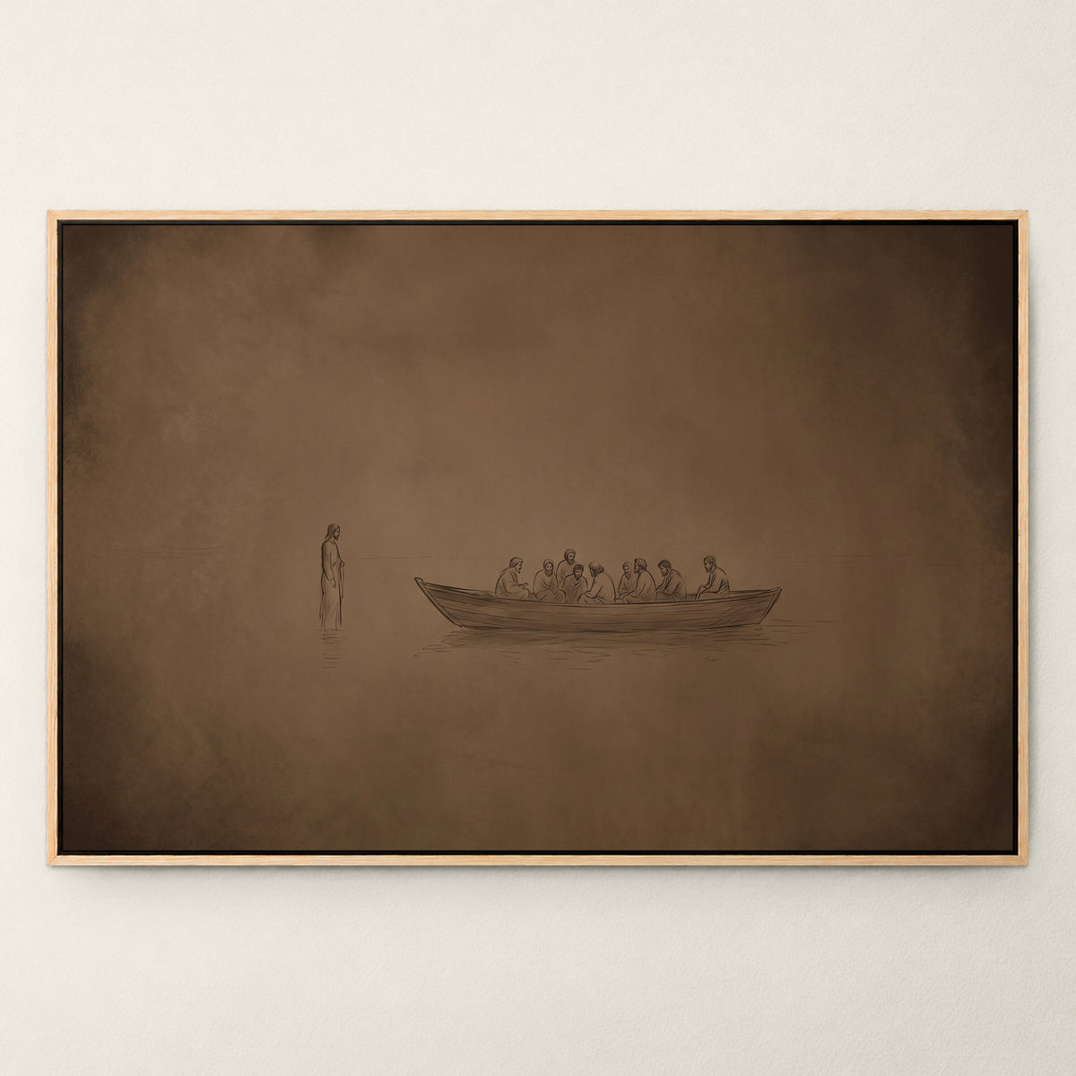 Jesus Walking on Water Sepia Sketch wall art