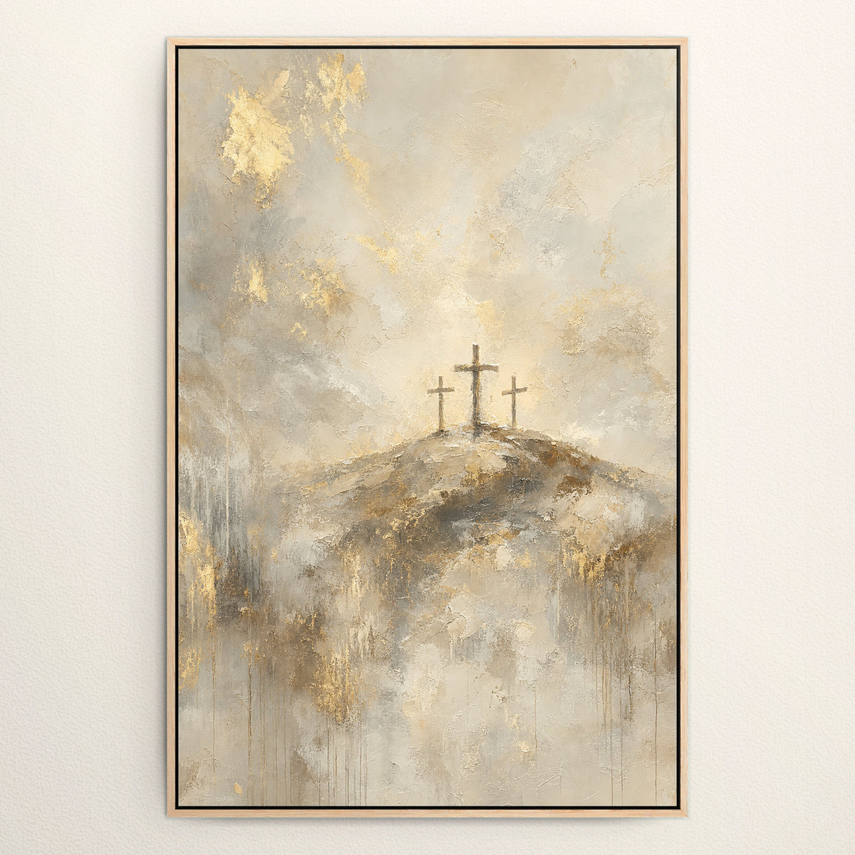 Three Crosses on Calvary Gold wall art