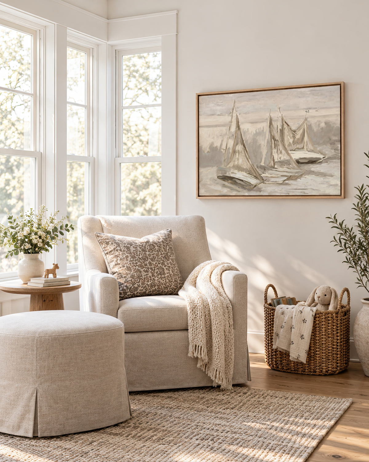 Boys' Nursery Room wall art in a serene nursery reading nook