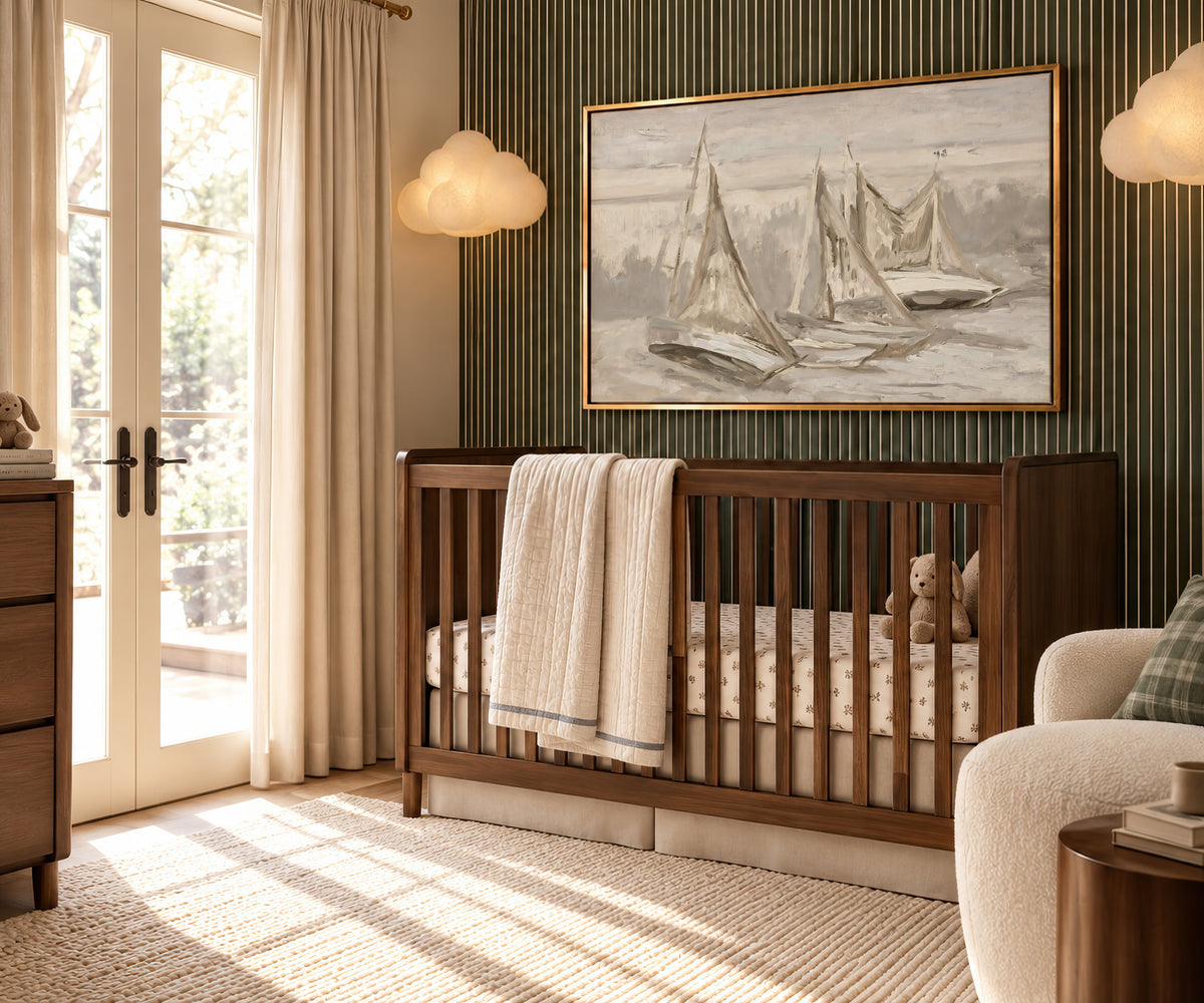 Boys' Nursery Room wall art in a sage striped boy's nursery