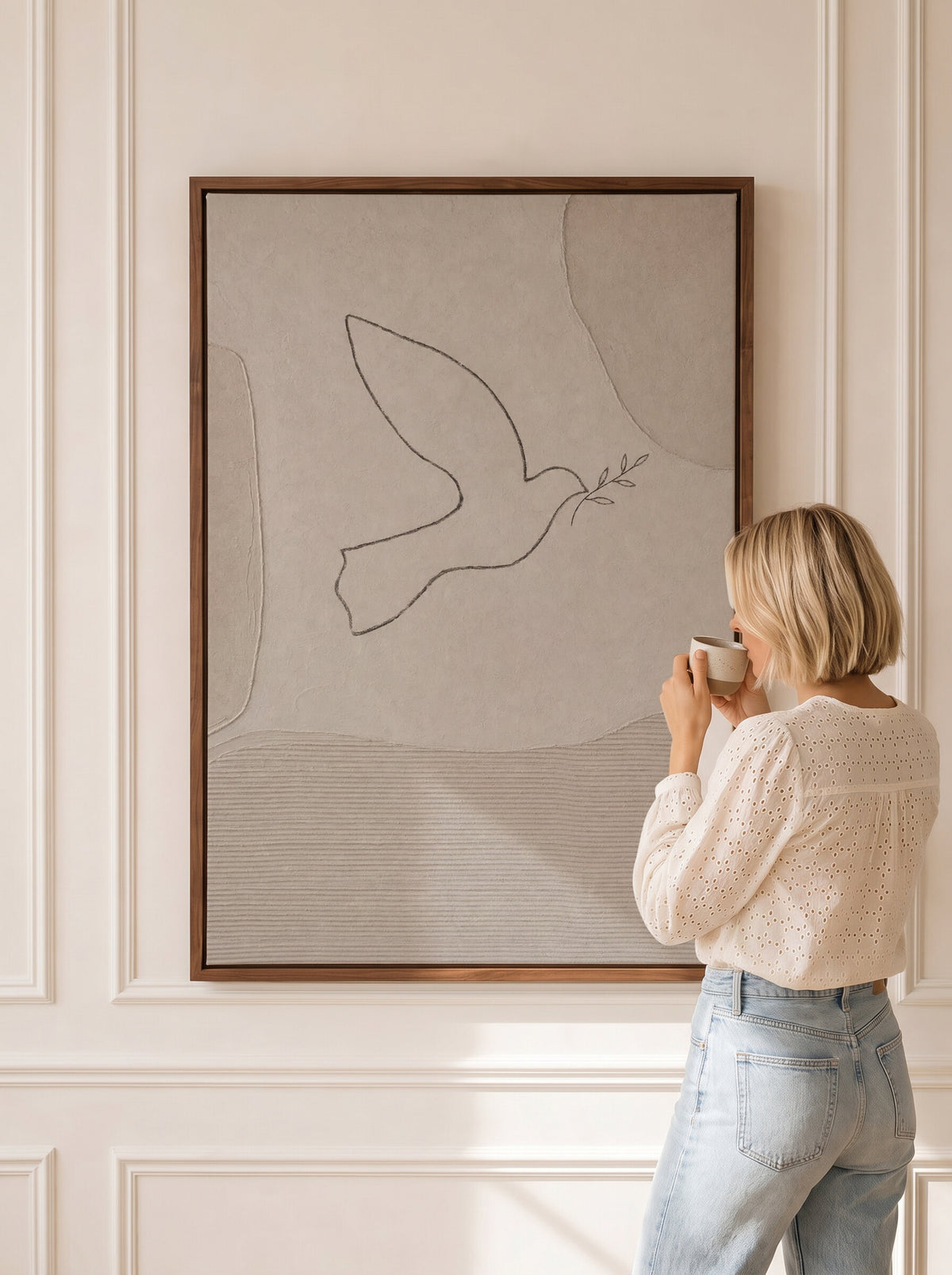 Dove With Olive Branch Line Art wall art