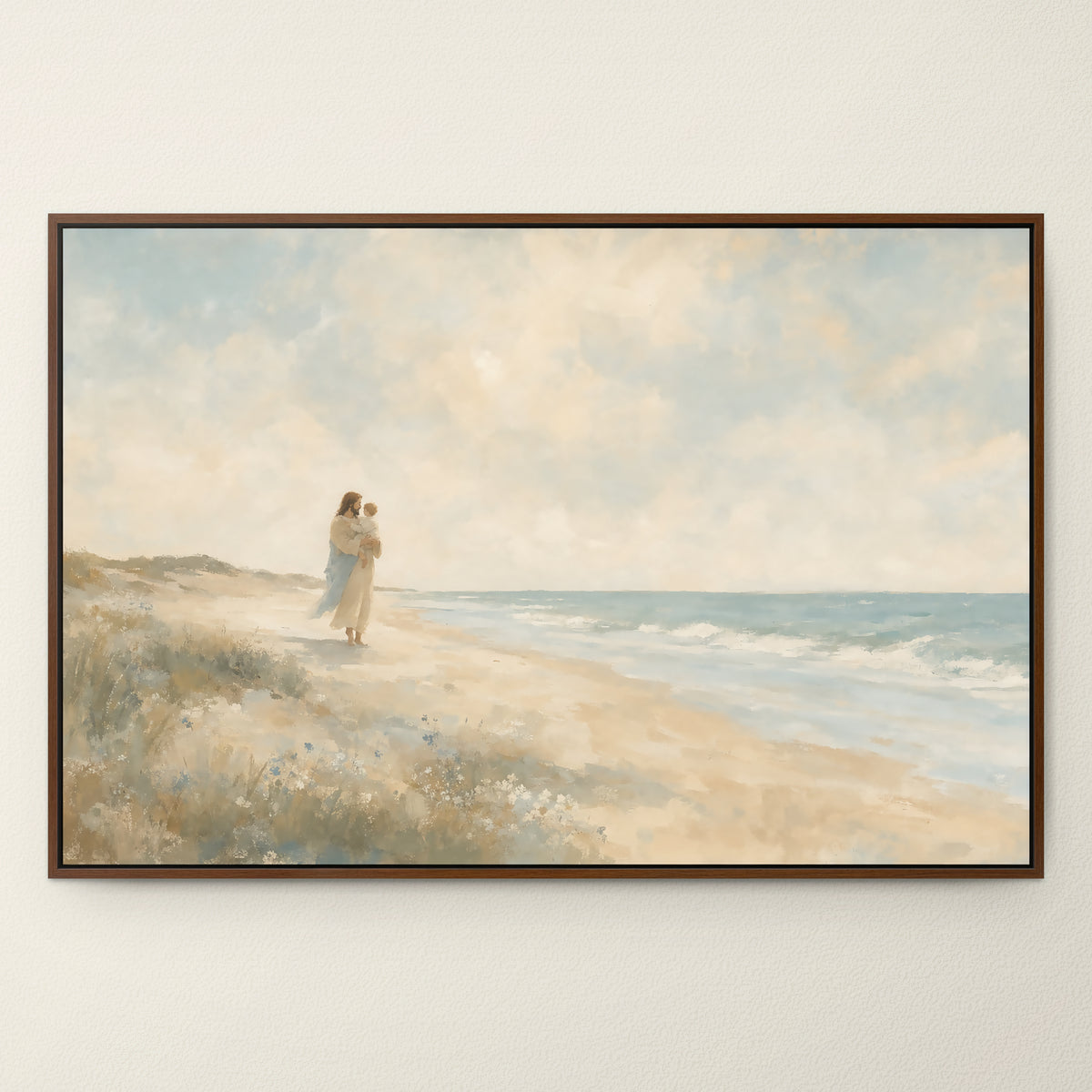 Carried Along The Shore wall art in a Brown floating frame