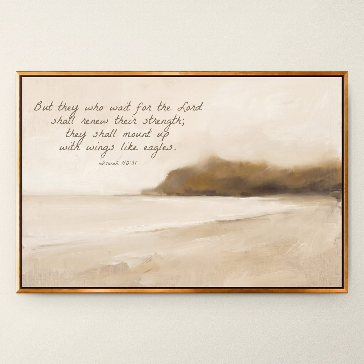 Wings Like Eagles Headland wall art in a Gold floating frame