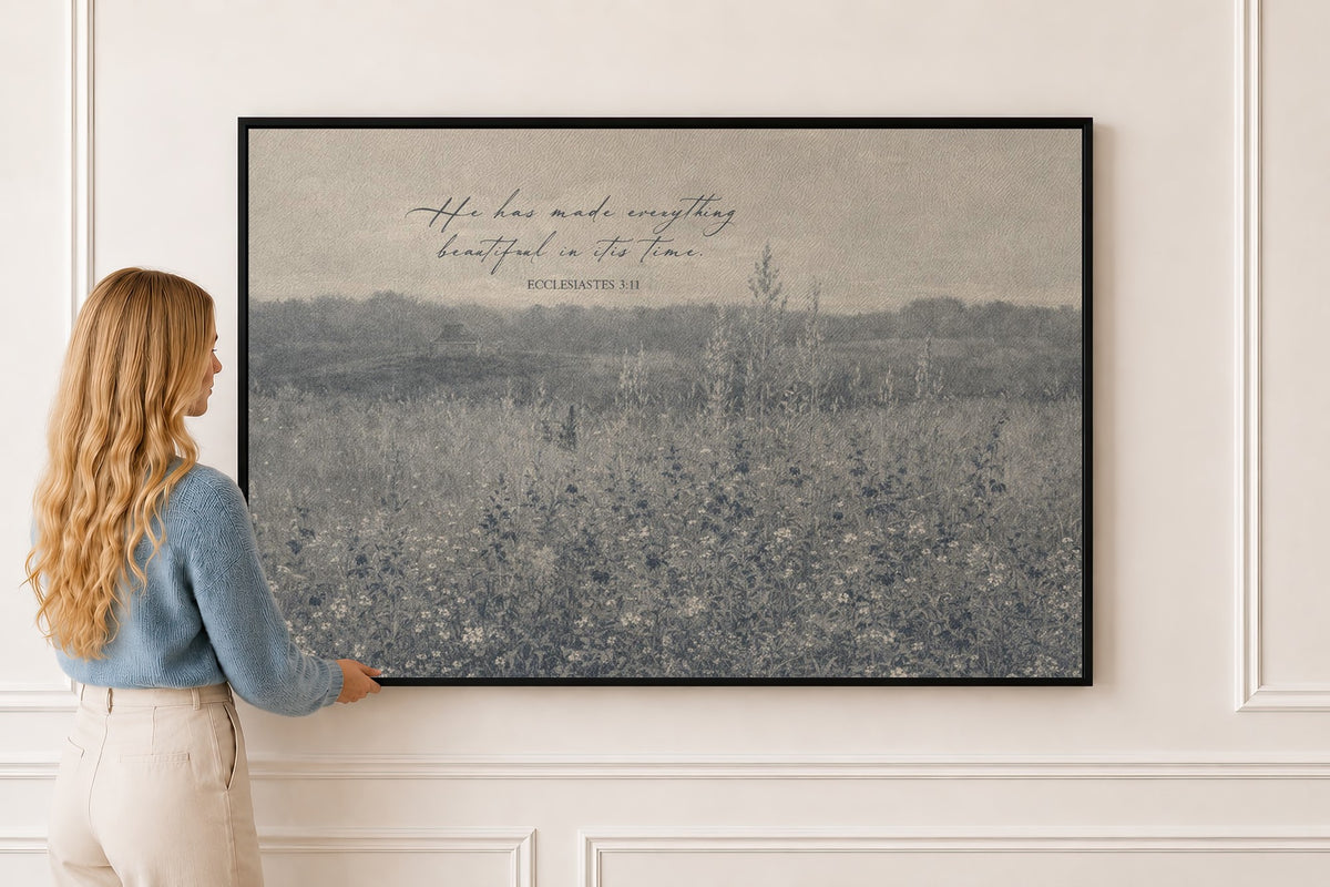 Everything Beautiful — Ecclesiastes 3:11 Blue Field in a black frame