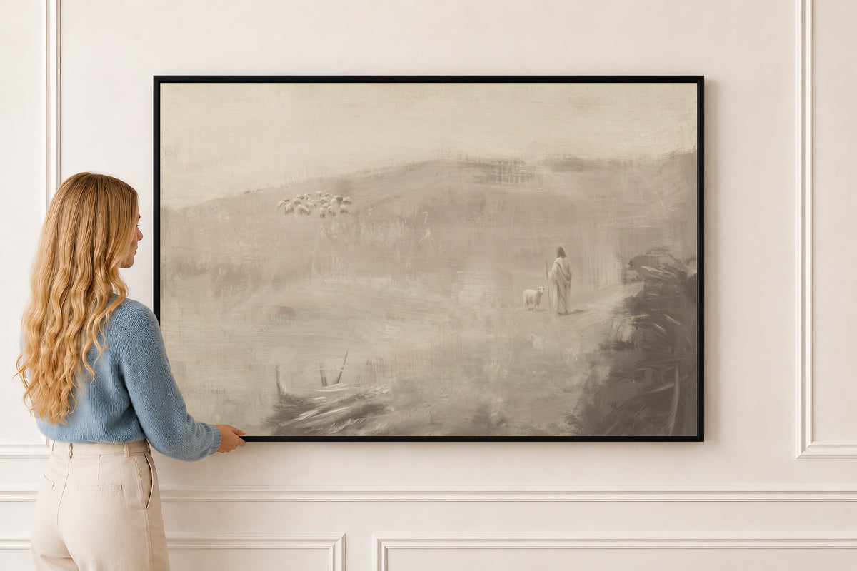 Farmhouse Faith, Weathered Meadow — Scripture Wall Art in a black frame