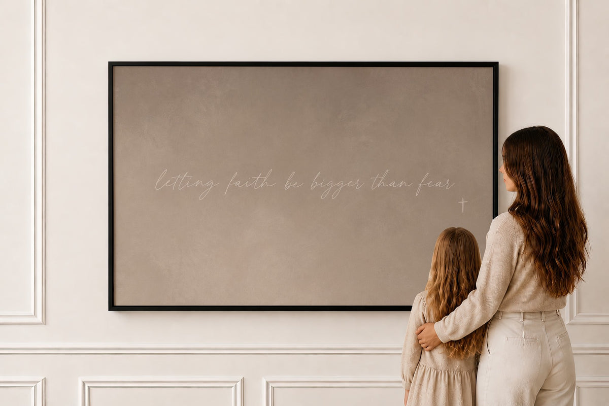 Faith Bigger Than Fear — Scripture Wall Art in a black frame