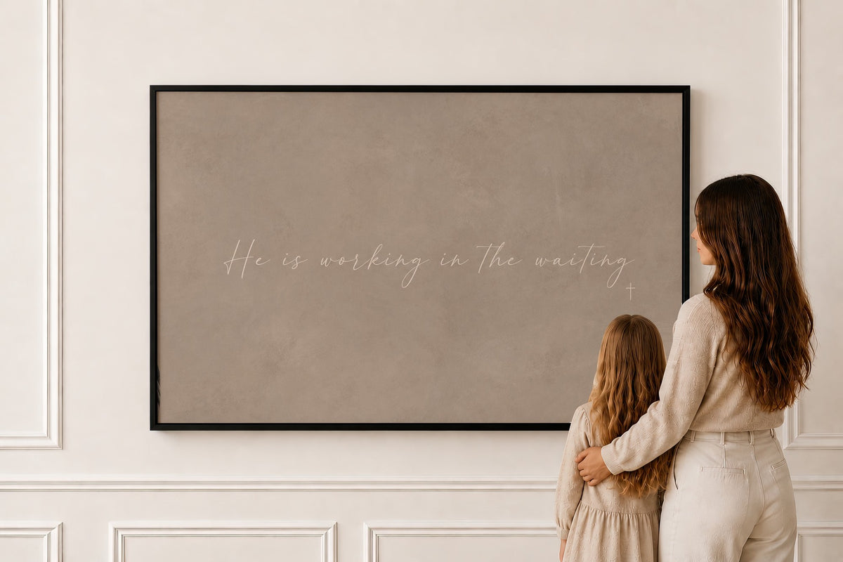 Working in the Waiting — Scripture Wall Art in a black frame