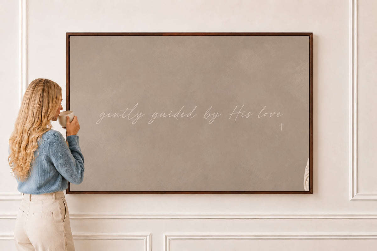 Gently Guided by His Love — Scripture Wall Art in a brown frame
