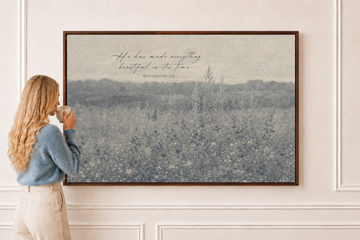 He Has Made Everything Beautiful — Ecclesiastes 3:11 Wall Art in a brown frame