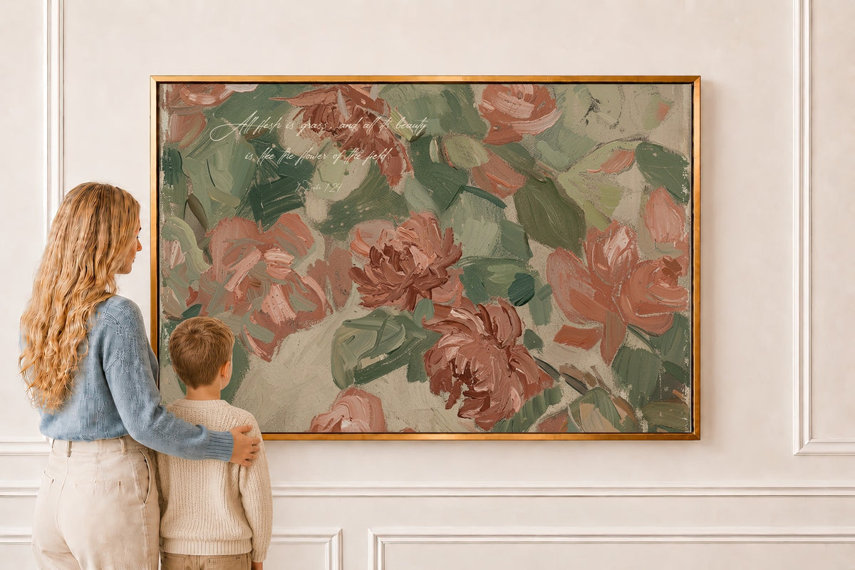 Blush Floral — 1 Peter 1:24 in a gold frame