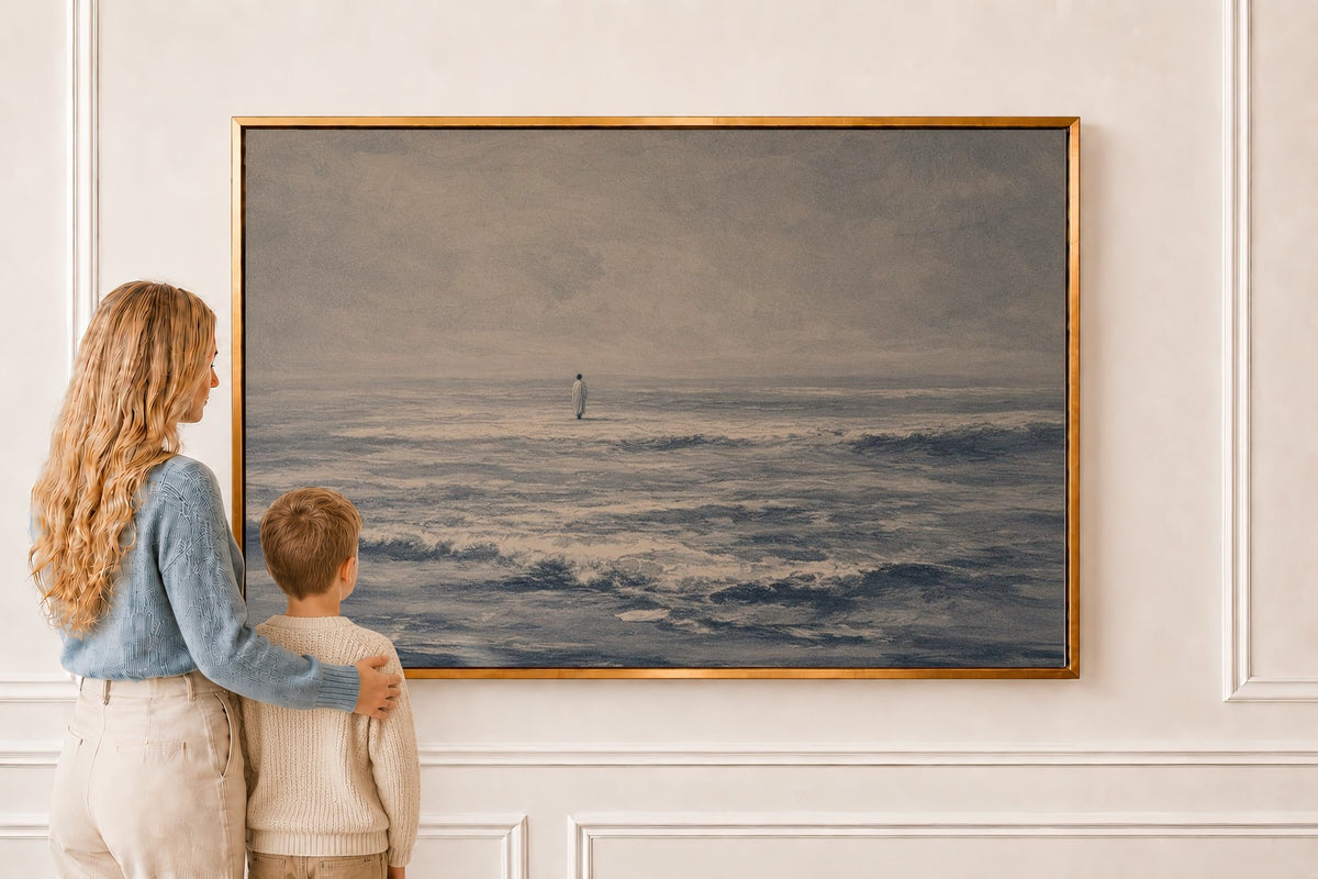 Jesus Walks on Water — Ocean Wall Art in a gold frame