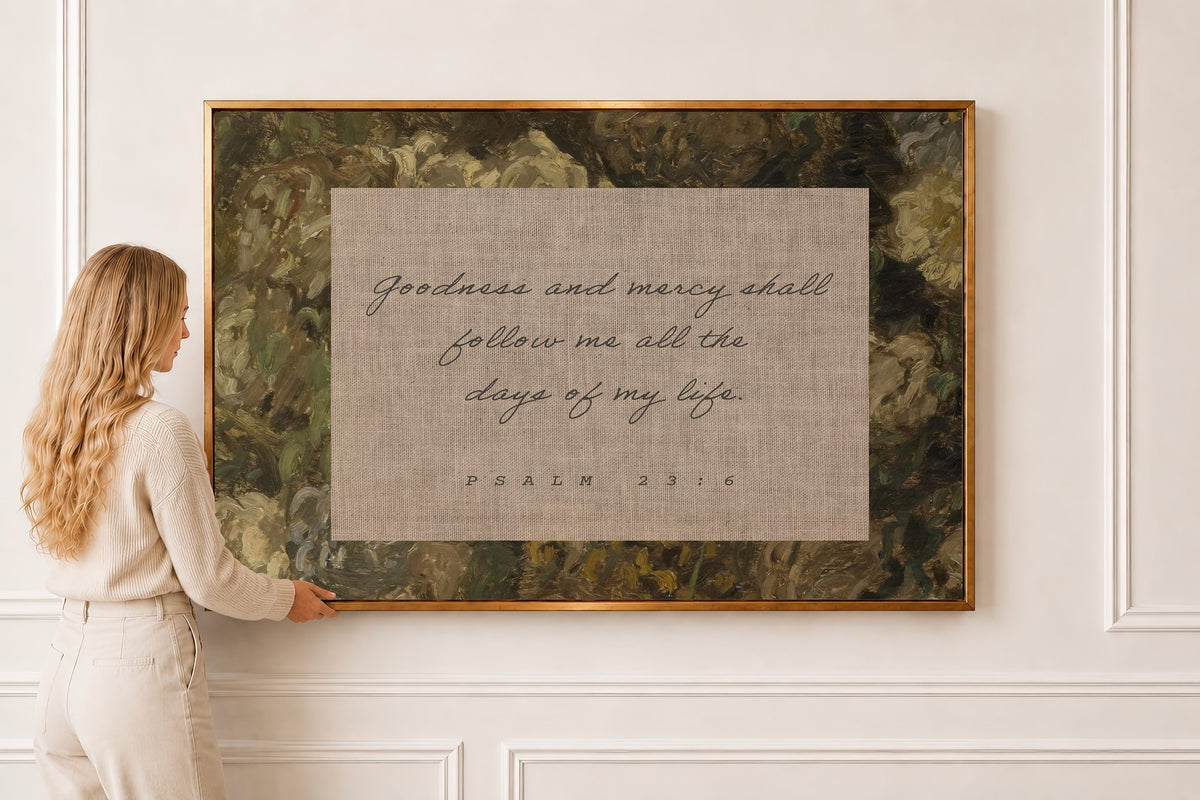Goodness and Mercy — Psalm 23:6 in a gold frame
