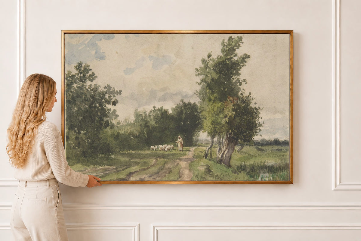 Good Shepherd, Country Path — Psalm 23 in a gold frame