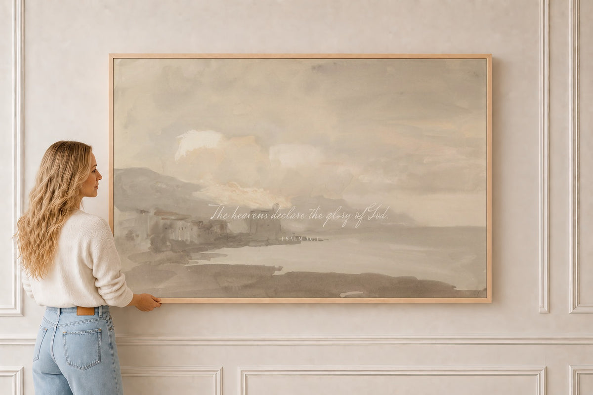 The Heavens Declare — Psalm 19:1 in a natural oak frame