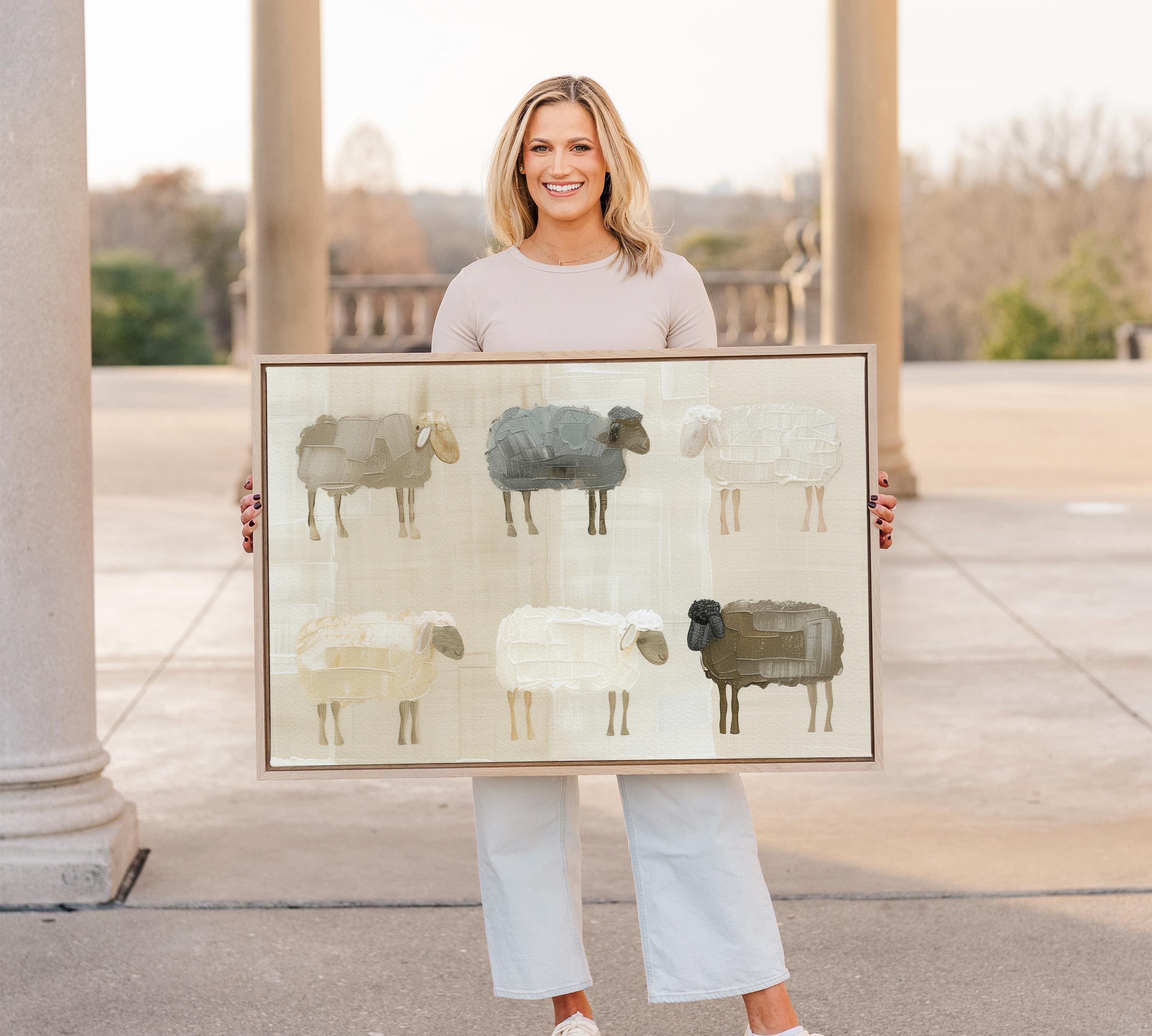 Abstract Sheep Wall Art, Minimalist Animal Print, Cozy Beige Nursery