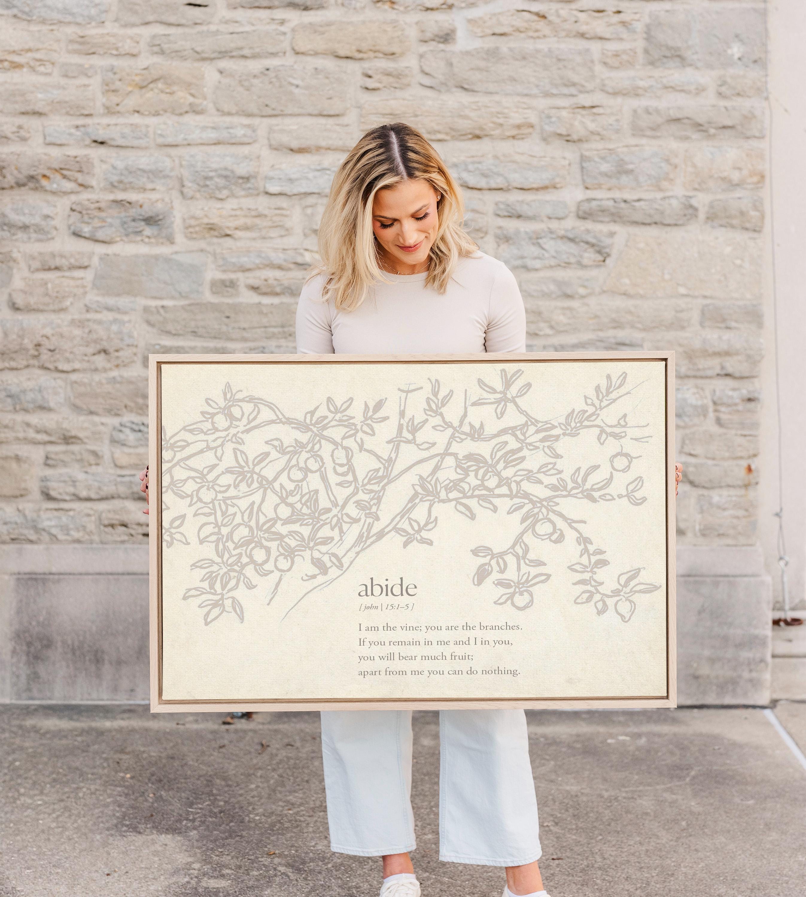 Abide Scripture Wall Art, John 15:1–5 Bible Verse Print, I Am the Vine You Are the Branches Artwork, Neutral Christian Home Decor