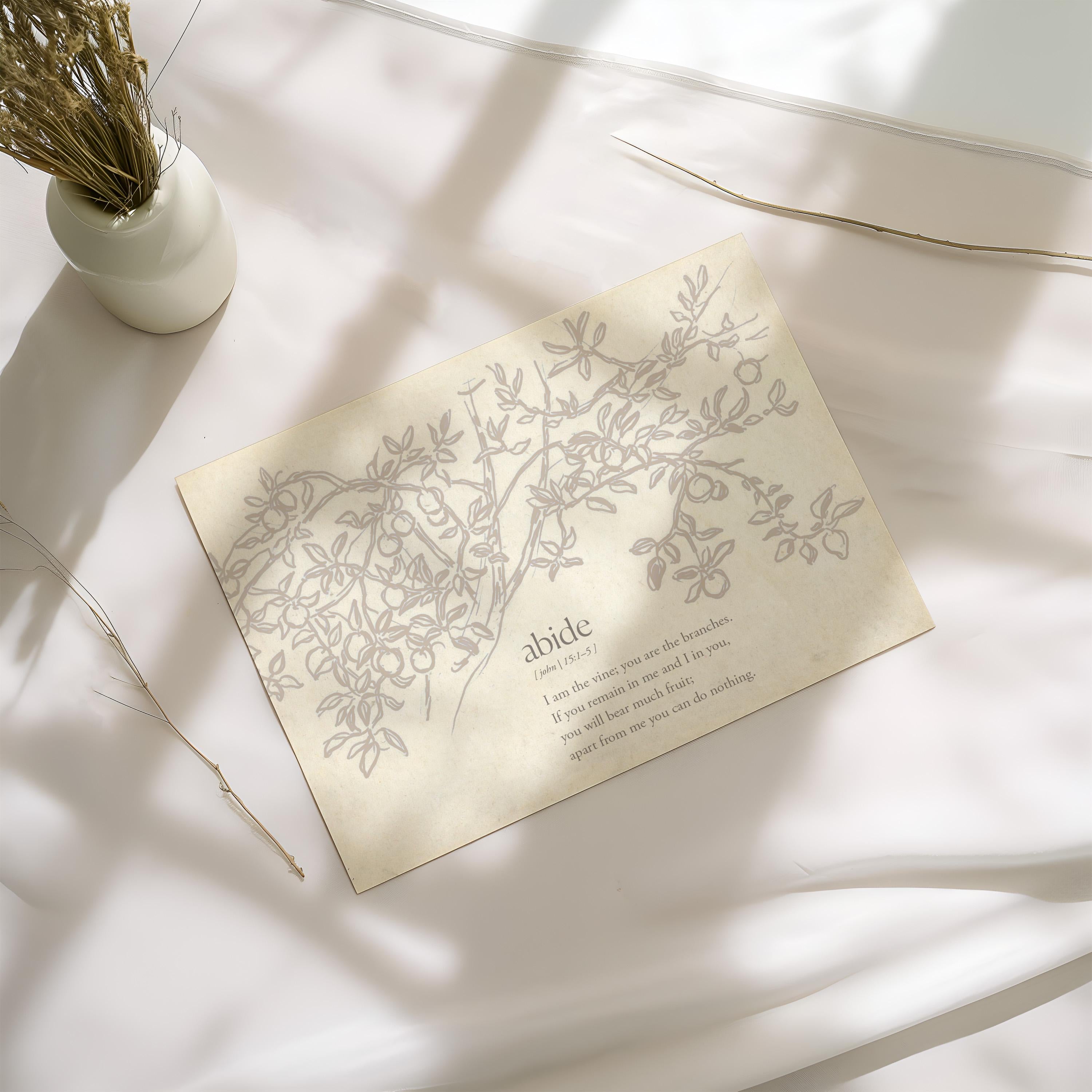 Abide Scripture Wall Art, John 15:1–5 Bible Verse Print, I Am the Vine You Are the Branches Artwork, Neutral Christian Home Decor