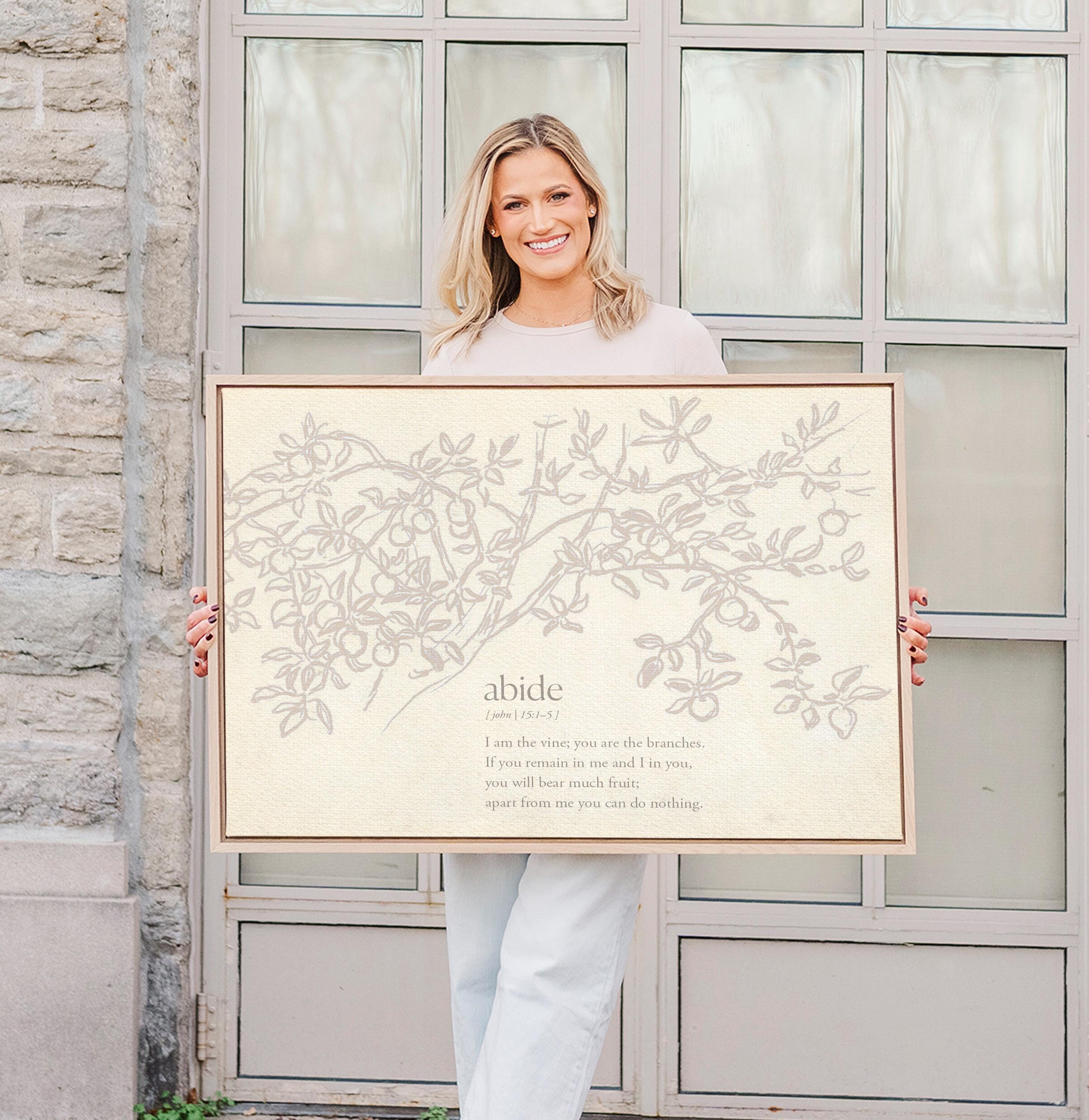 Abide Scripture Wall Art, John 15:1–5 Bible Verse Print, I Am the Vine You Are the Branches Artwork, Neutral Christian Home Decor