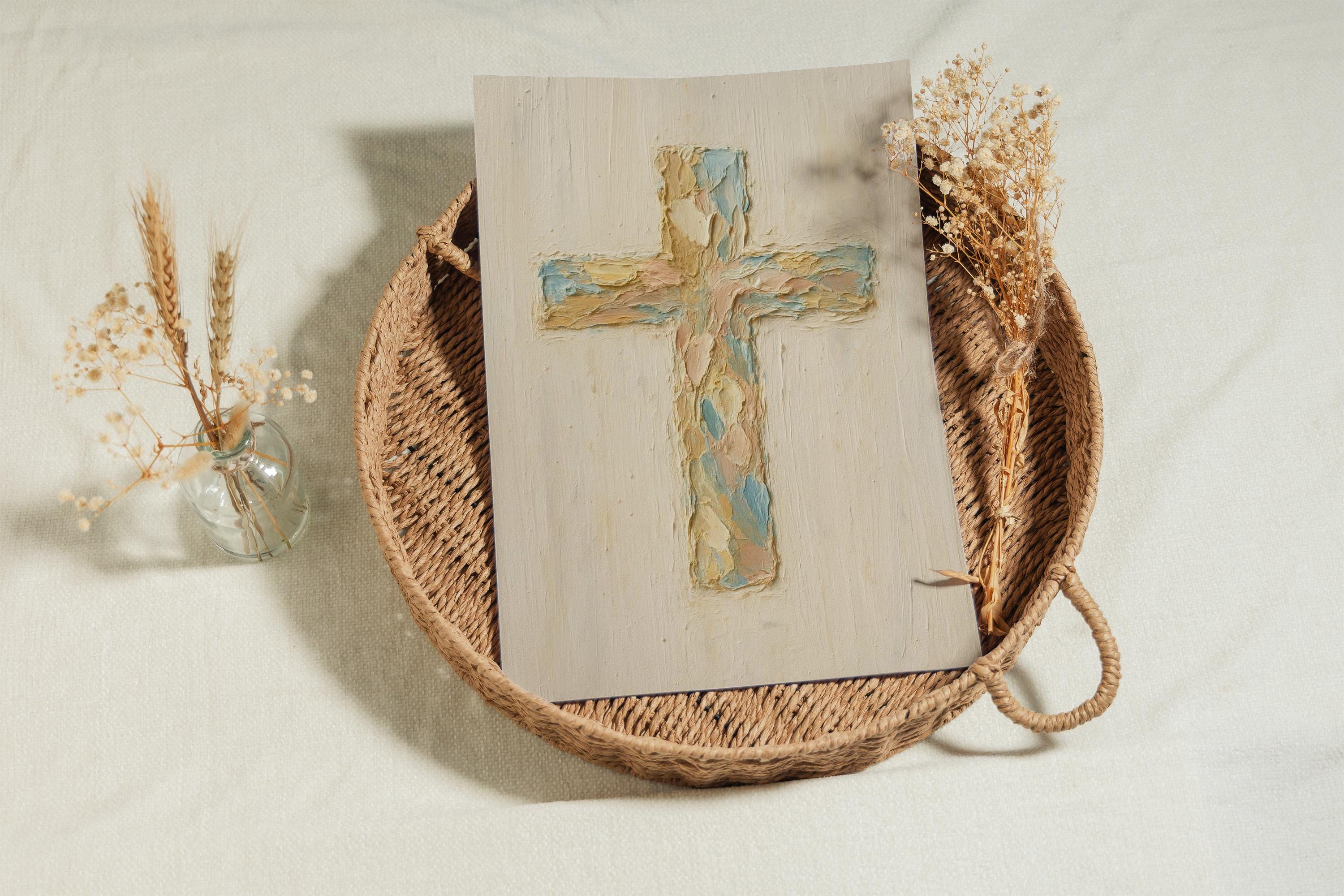 Pastel Christian Cross Art Print: Abstract Canvas-Style Look - Religious Home Decor