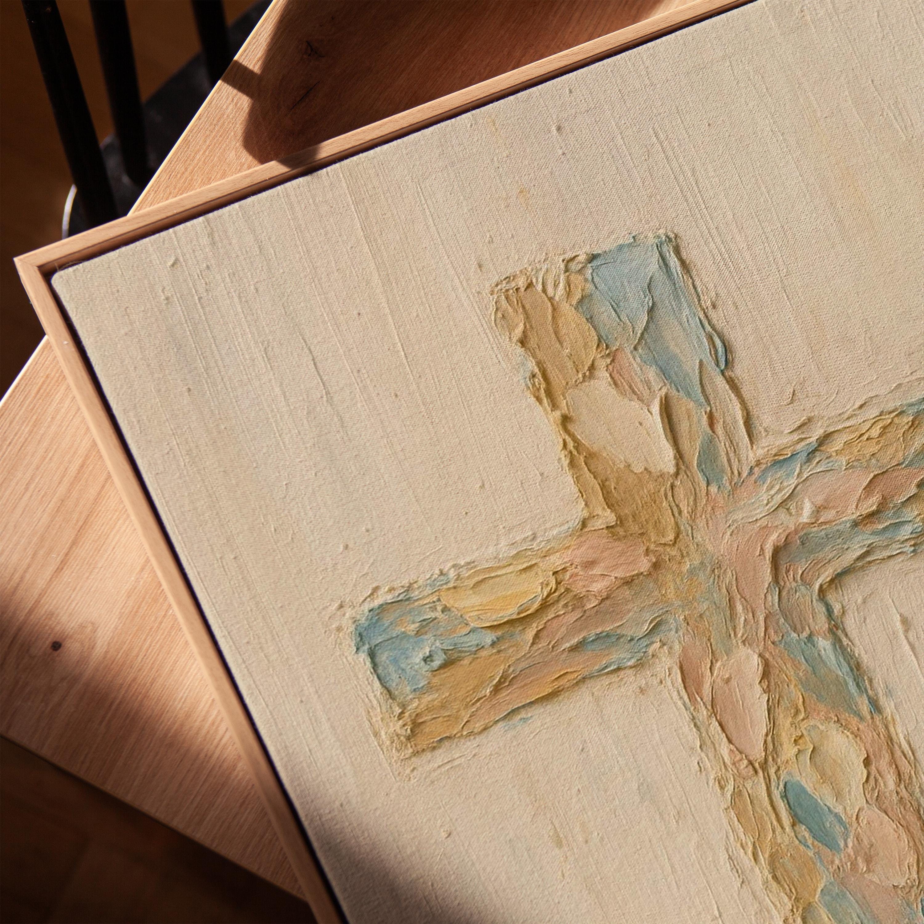 Pastel Christian Cross Art Print: Abstract Canvas-Style Look - Religious Home Decor