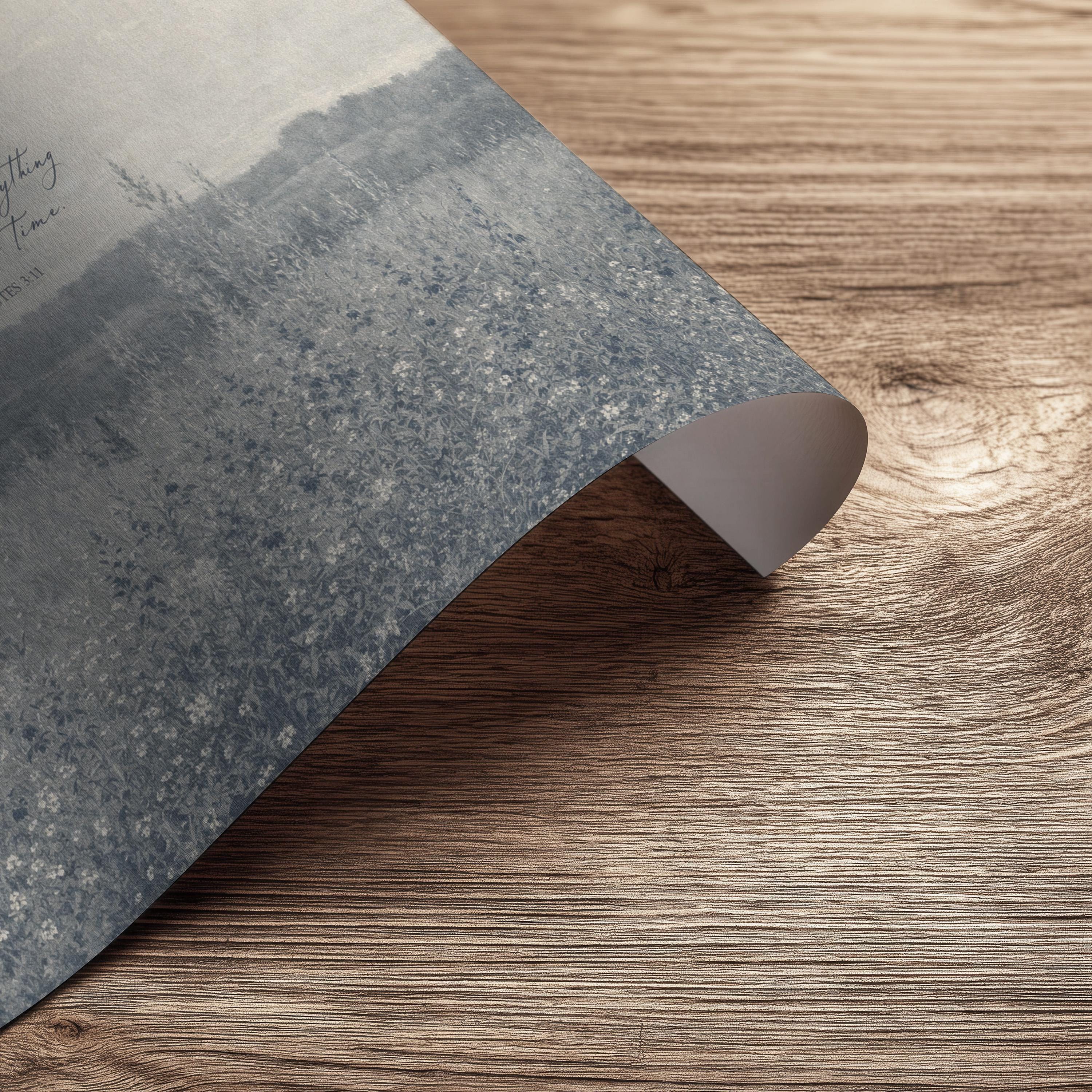 Ecclesiastes 3:11 Wall Art – He Has Made Everything Beautiful – Vintage Blue Christian Field Landscape Print – Scripture Decor