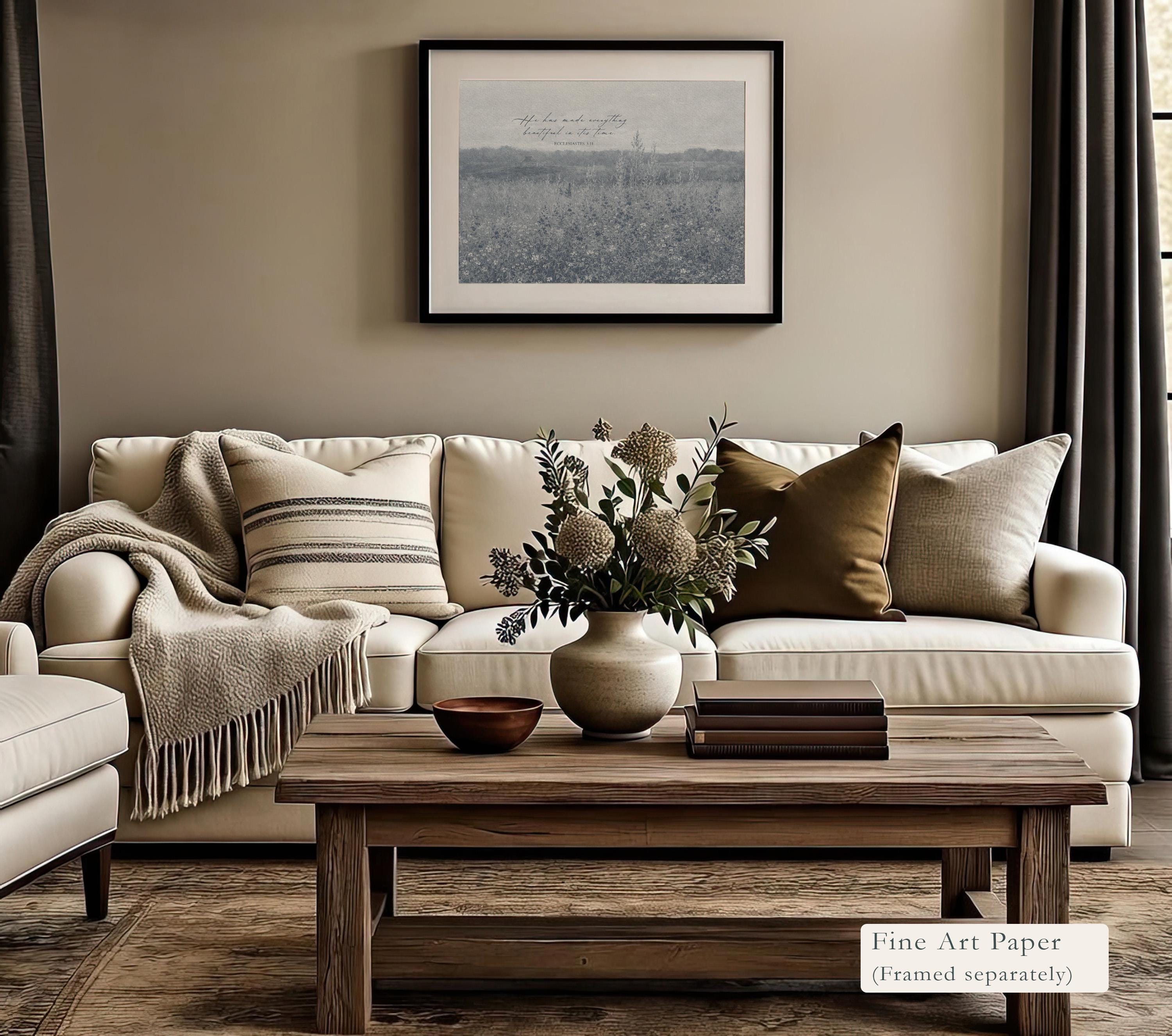 Ecclesiastes 3:11 Wall Art – He Has Made Everything Beautiful – Vintage Blue Christian Field Landscape Print – Scripture Decor