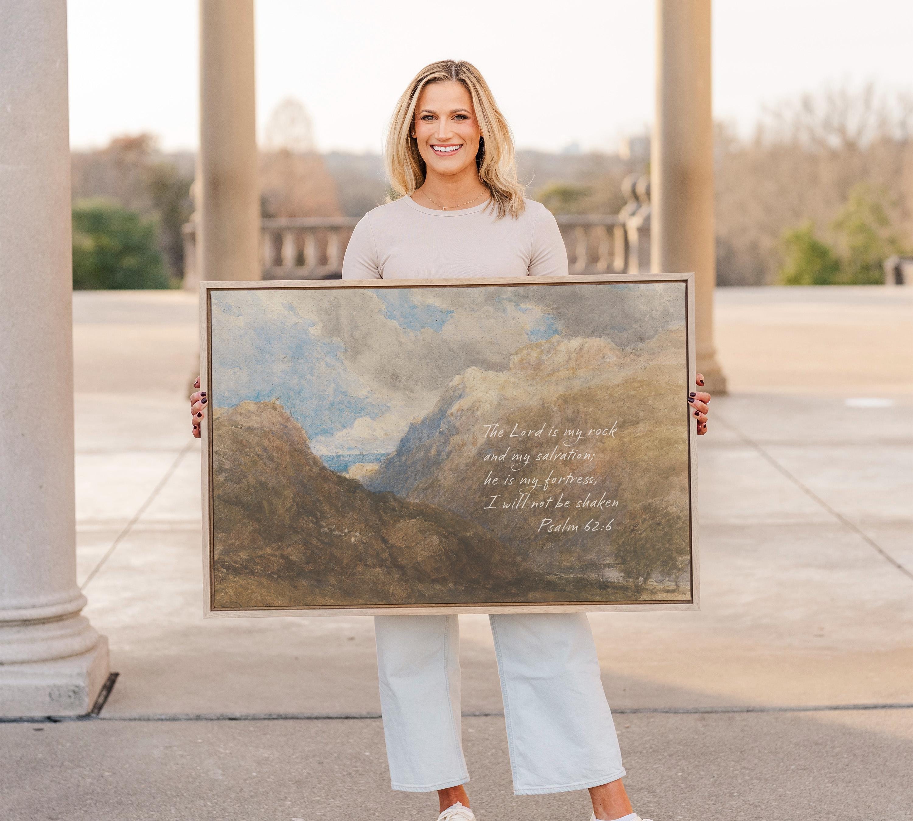 Psalm 62:6 Mountain Vintage Style Landscape | Warm Neutral Wall Art | Christian Home Decor