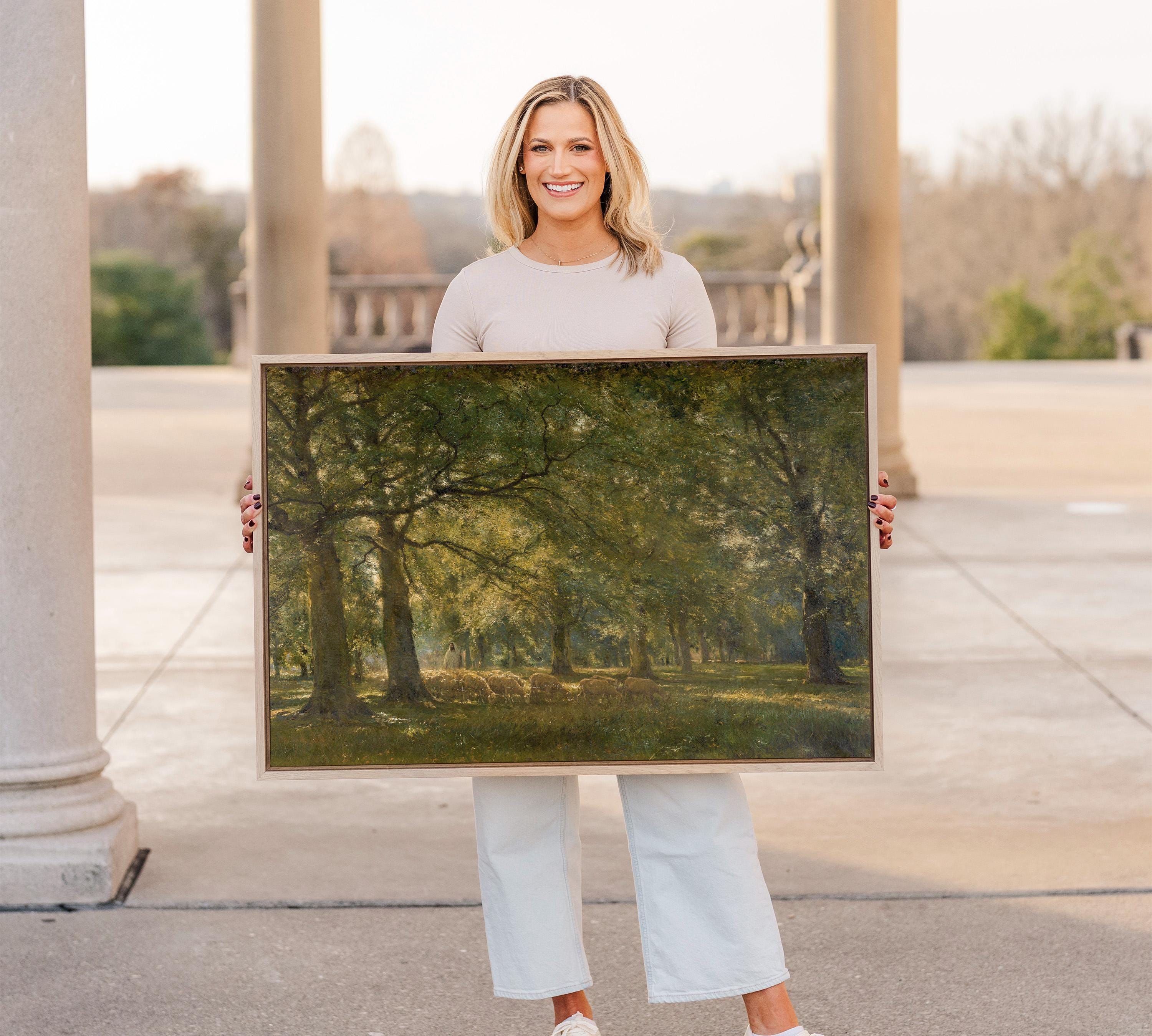 The Good Shepherd Meadow Landscape Print, Vintage Pastoral Wall Art with Sheep, Psalm 23 Inspired