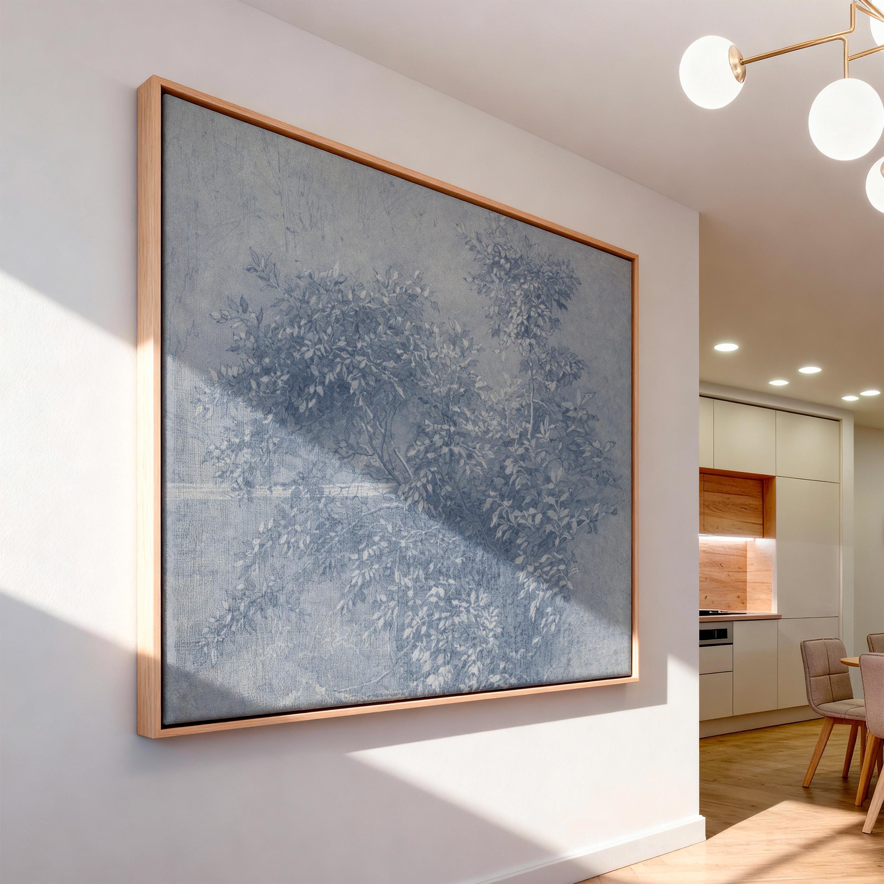 Antique Blue Botanical Wall Art Print – Vintage Ink Wash Leaves – French Country Cottage Decor – Blue Pastoral Landscape Art