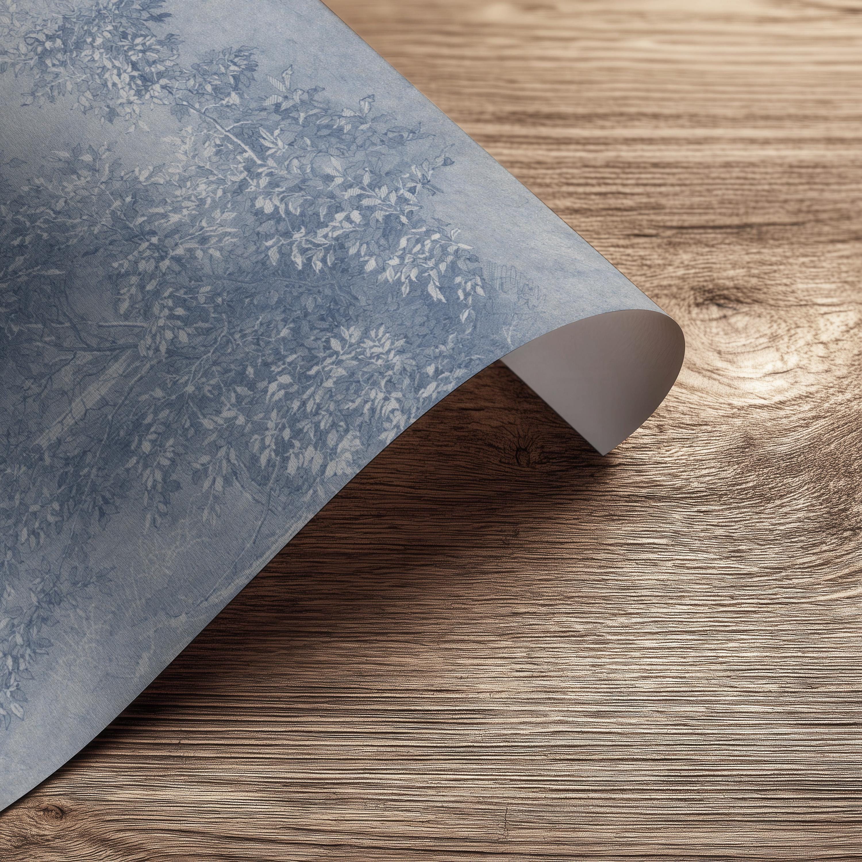 Antique Blue Botanical Wall Art Print – Vintage Ink Wash Leaves – French Country Cottage Decor – Blue Pastoral Landscape Art