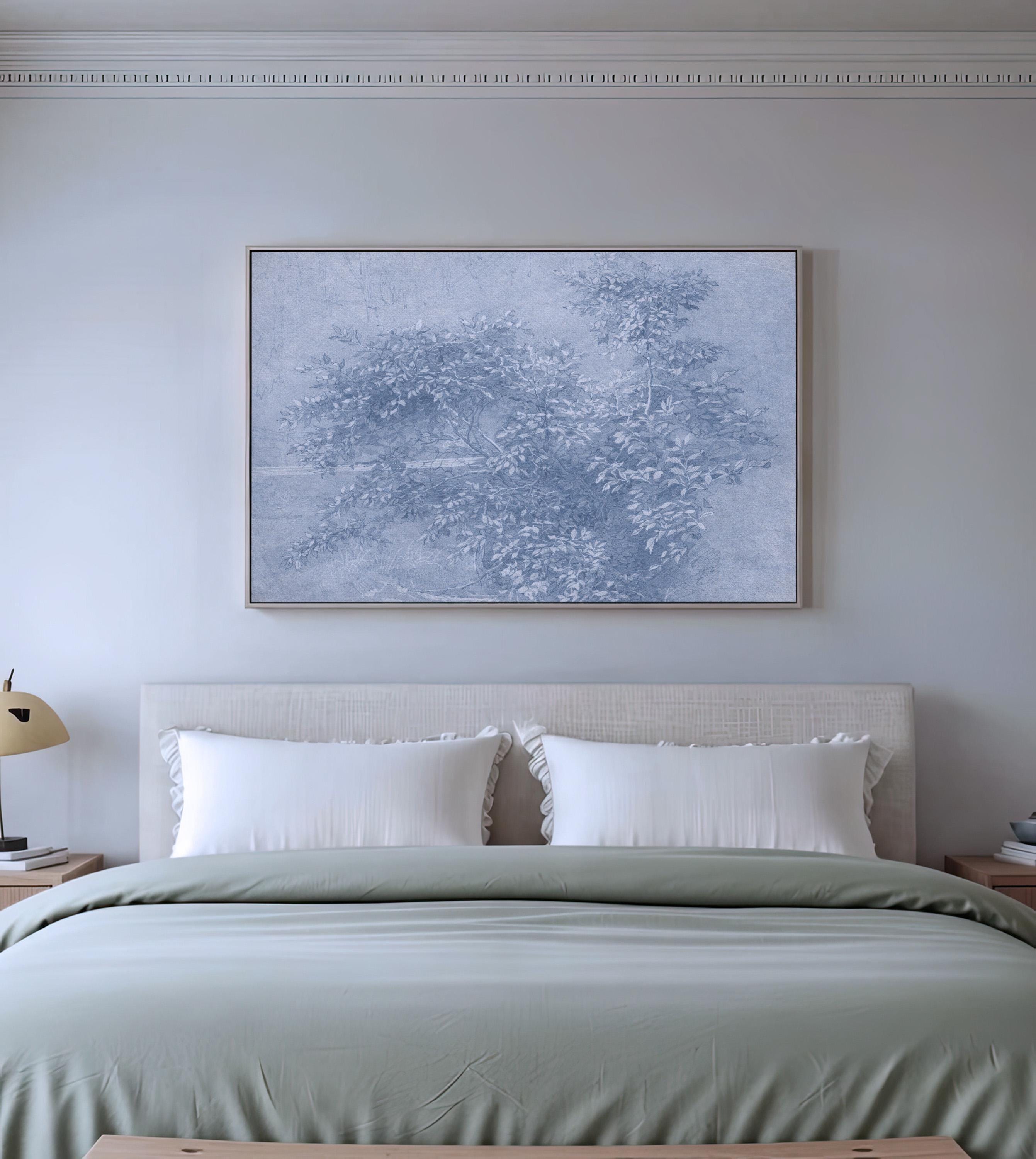 Antique Blue Botanical Wall Art Print – Vintage Ink Wash Leaves – French Country Cottage Decor – Blue Pastoral Landscape Art