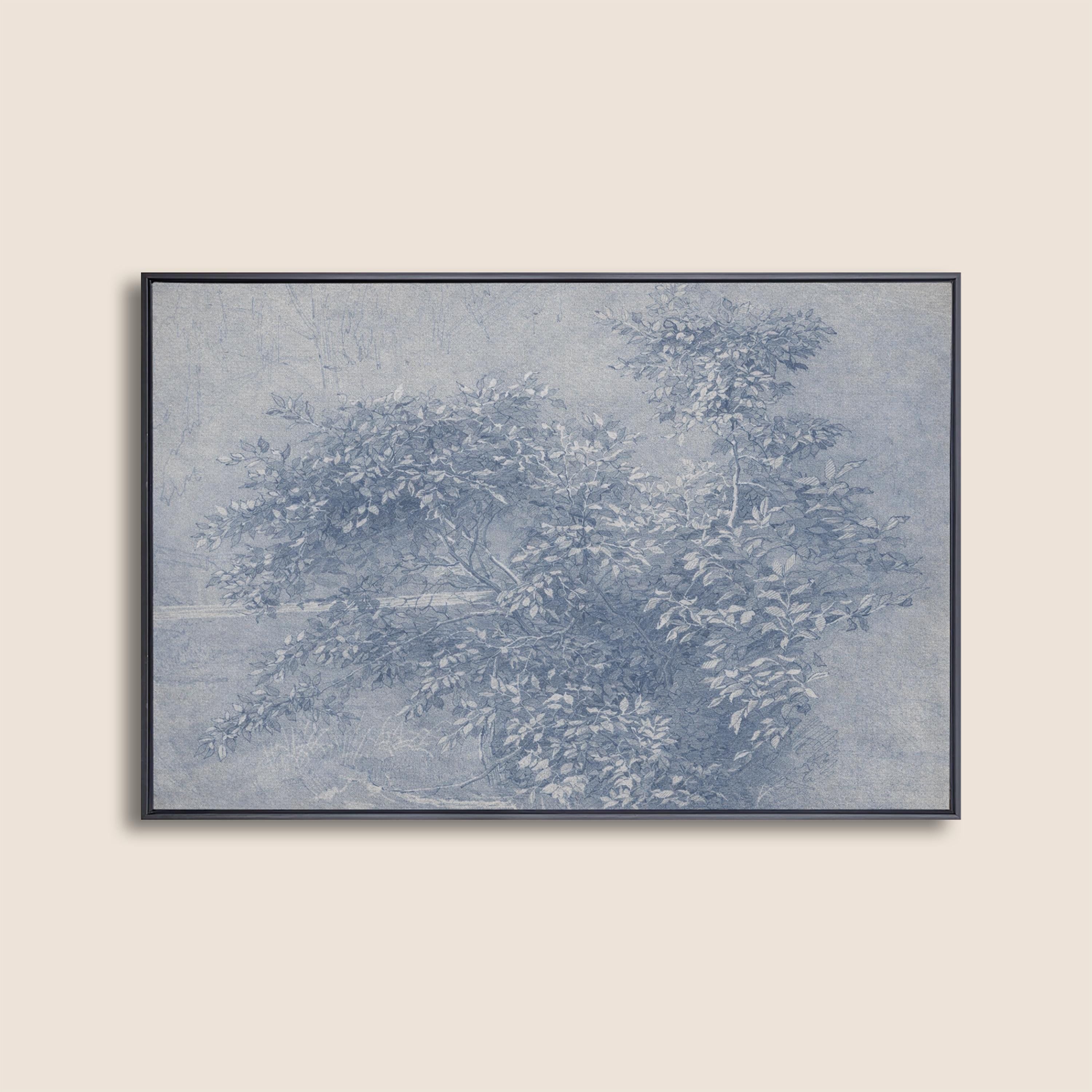 Antique Blue Botanical Wall Art Print – Vintage Ink Wash Leaves – French Country Cottage Decor – Blue Pastoral Landscape Art