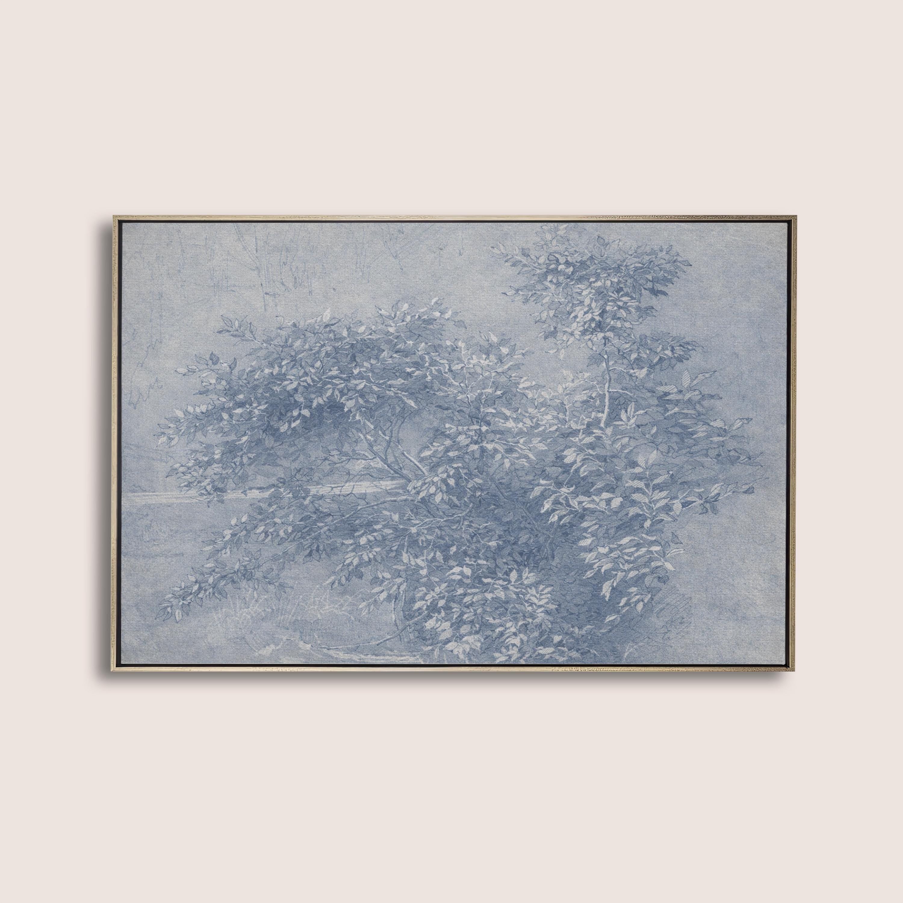 Antique Blue Botanical Wall Art Print – Vintage Ink Wash Leaves – French Country Cottage Decor – Blue Pastoral Landscape Art