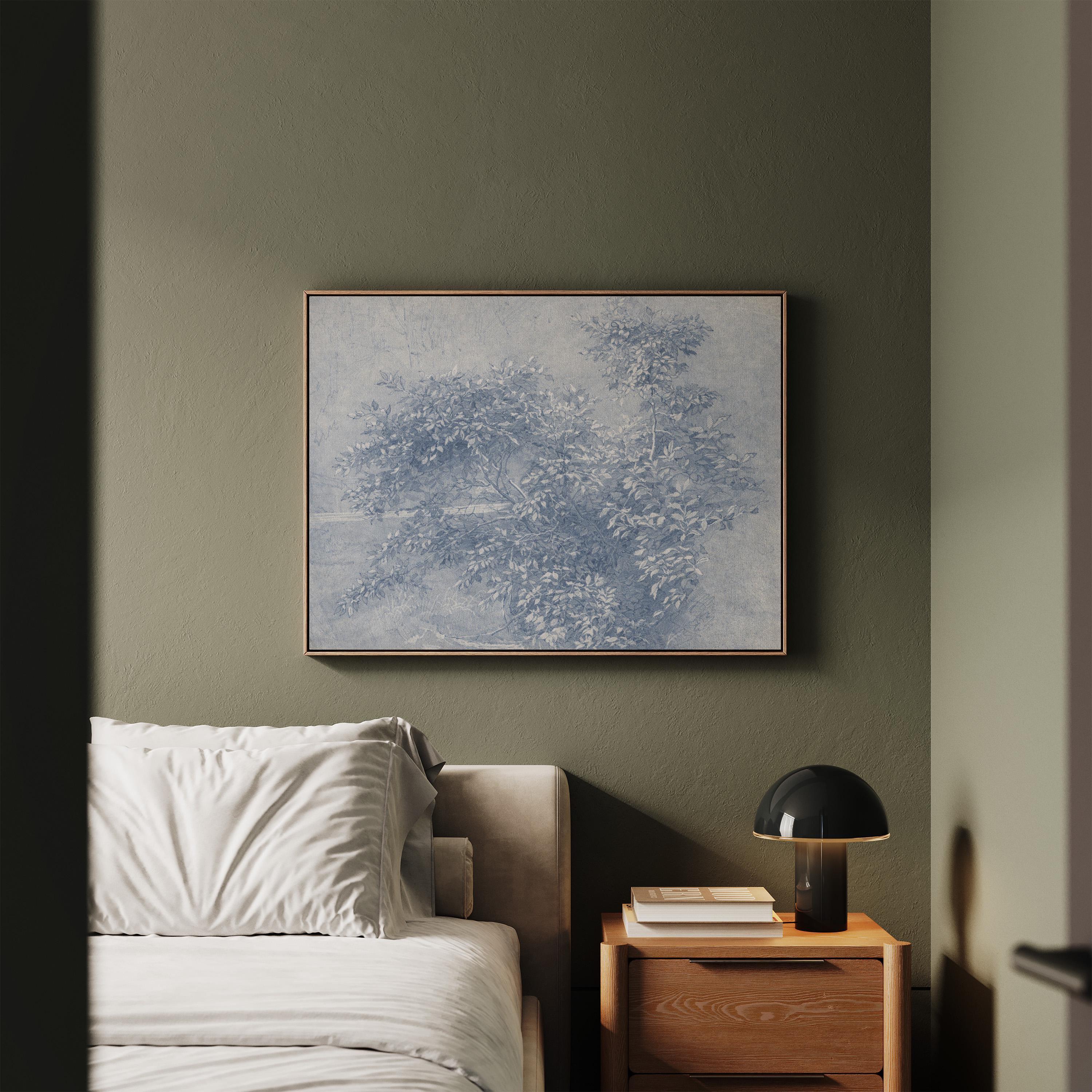 Antique Blue Botanical Wall Art Print – Vintage Ink Wash Leaves – French Country Cottage Decor – Blue Pastoral Landscape Art